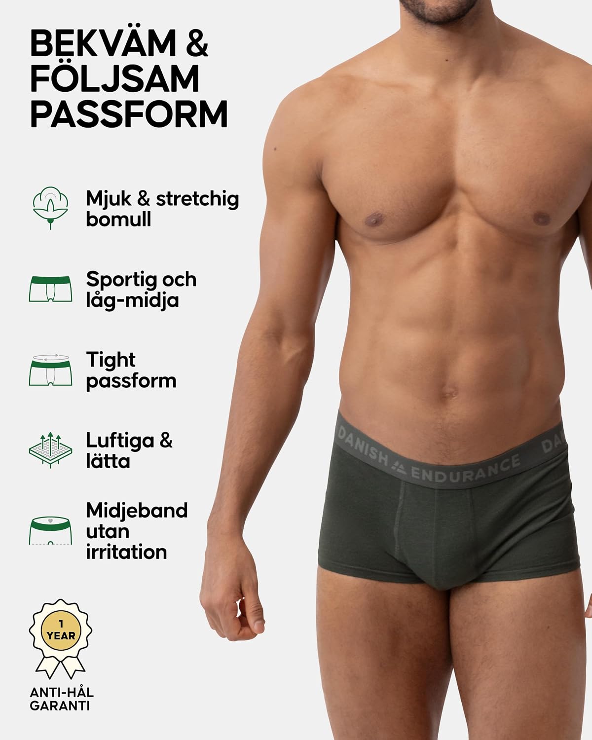 Detalle 2 de DANISH ENDURANCE korta herrkalsonger, 6-pack i stretchig bomullsblandning