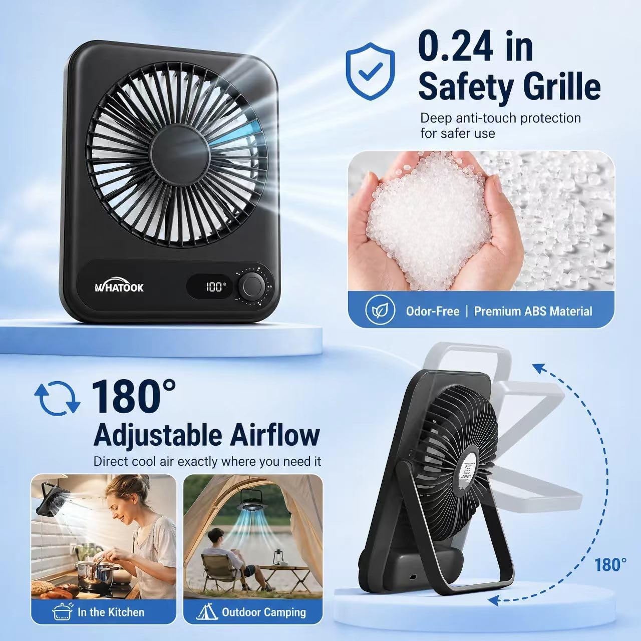 Detalle 2 de WHATOOK Mini Desk Fan USB, 2000mAh