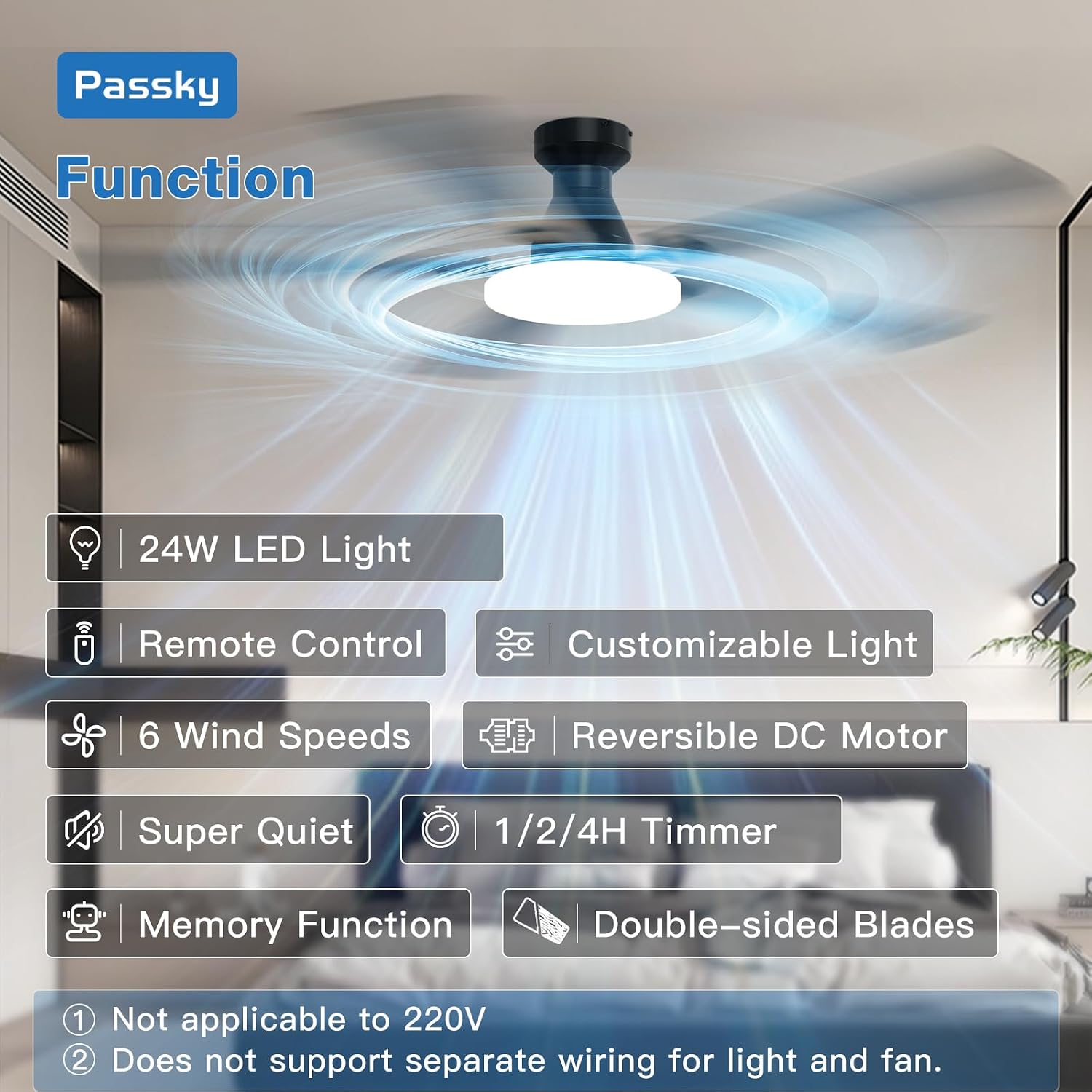 Detalle 2 de Passky Ceiling Fan with Light, 60-Inch