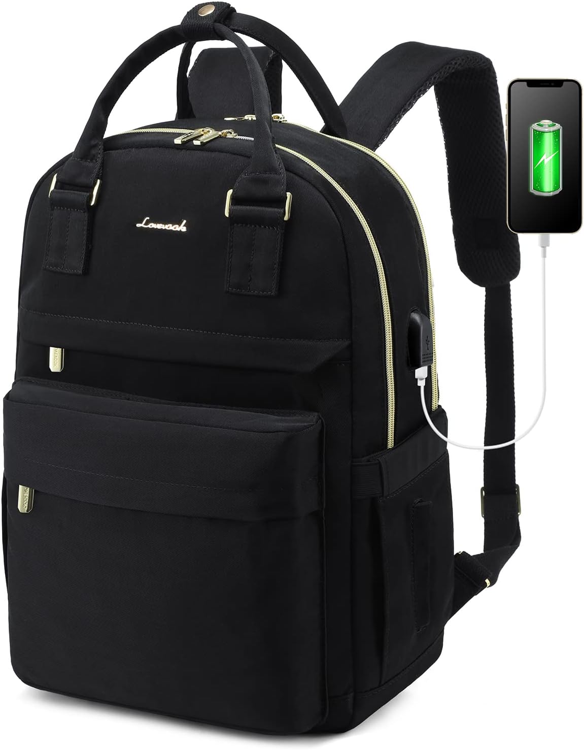 Detalle de LOVEVOOK women’s laptop backpack for 15.6-inch laptops with USB port, waterproof travel rucksack (Black)