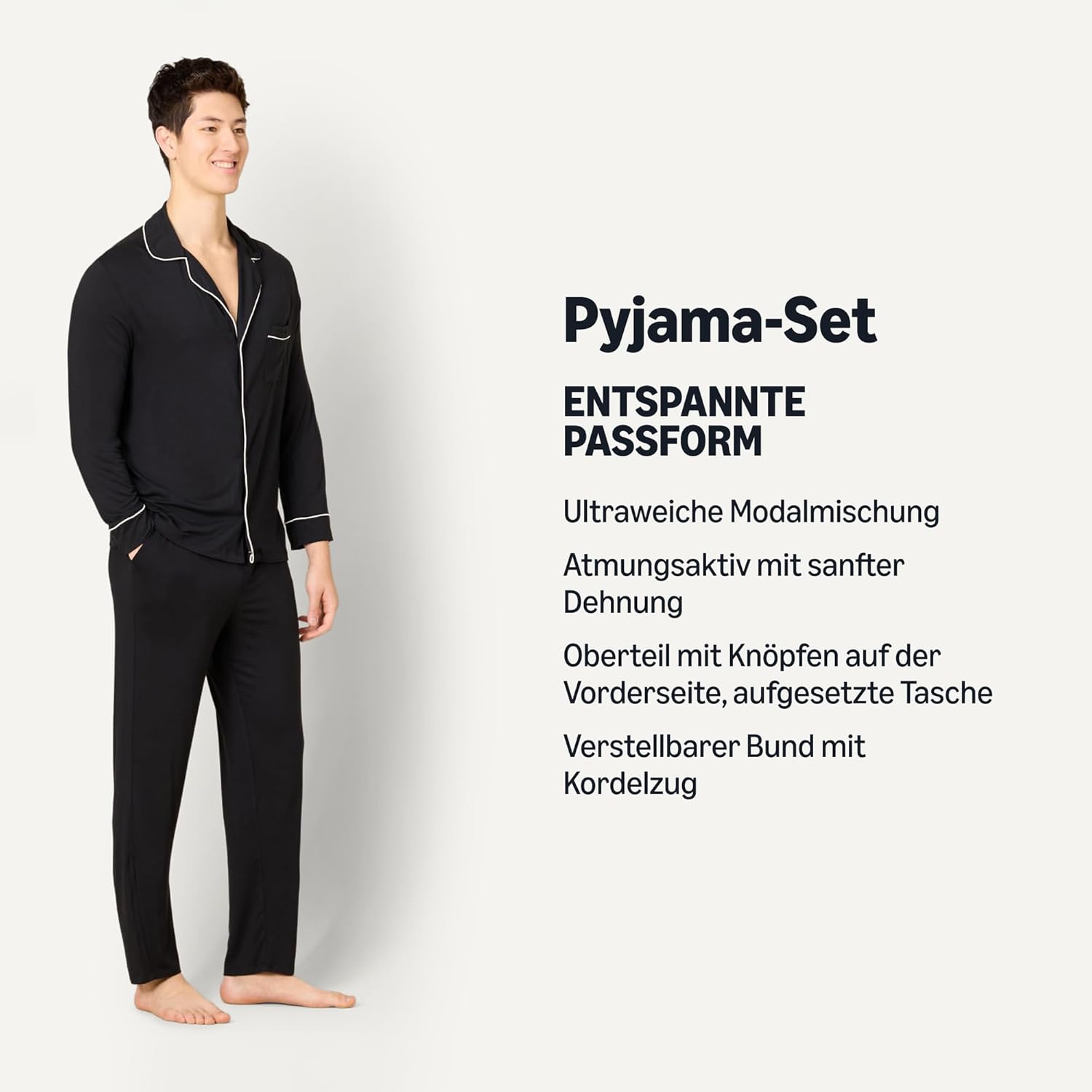 Thumbnail 3 de Amazon Essentials Herren-Pyjama-Set mit Modal: bequemes Longsleeve-Top & Hose mit Kordel