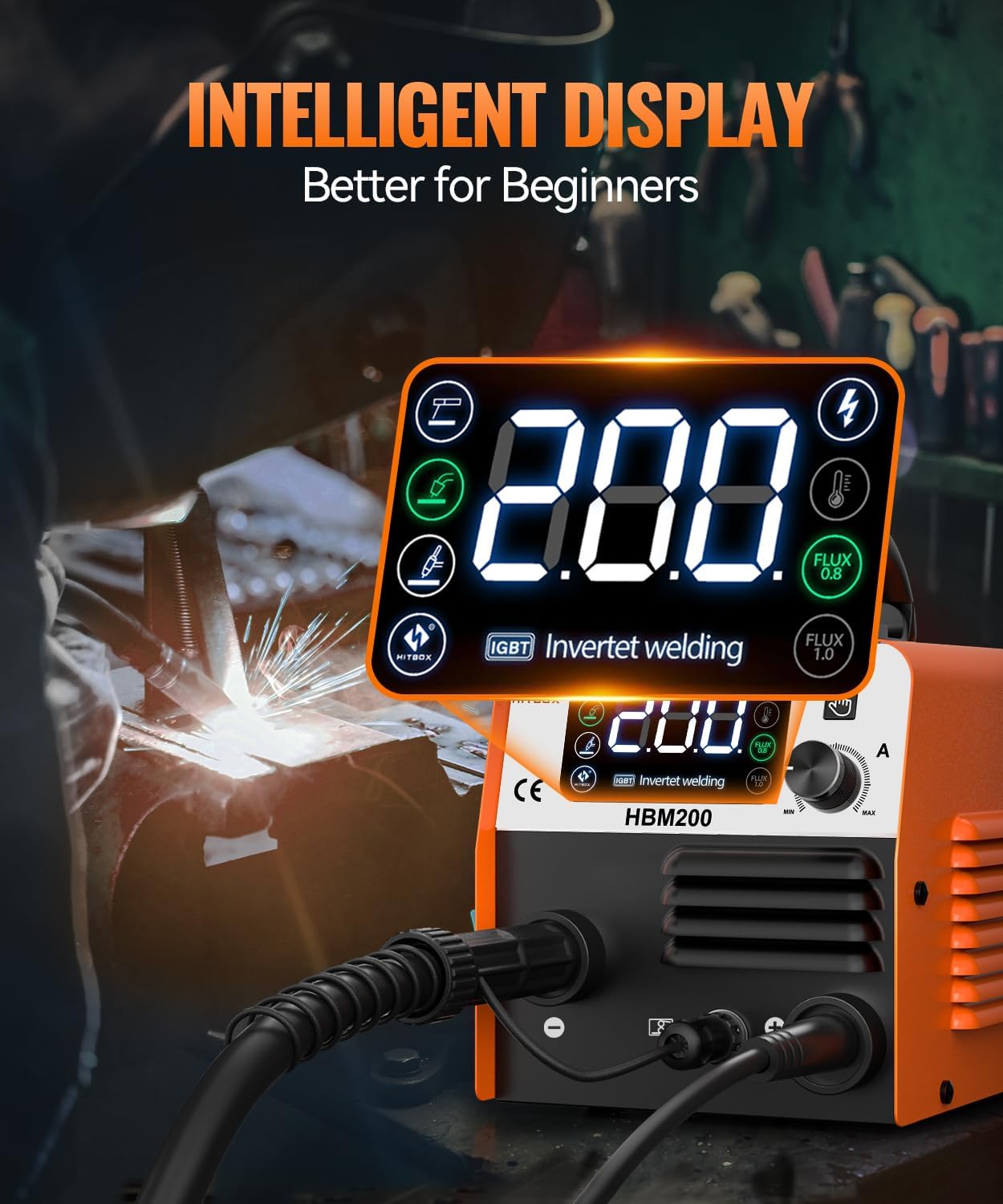 Thumbnail 1 de HITBOX HBM200 200A Gasless MIG Welder (240V) – Portable IGBT Inverter 3-in-1 MIG/Stick/Lift TIG