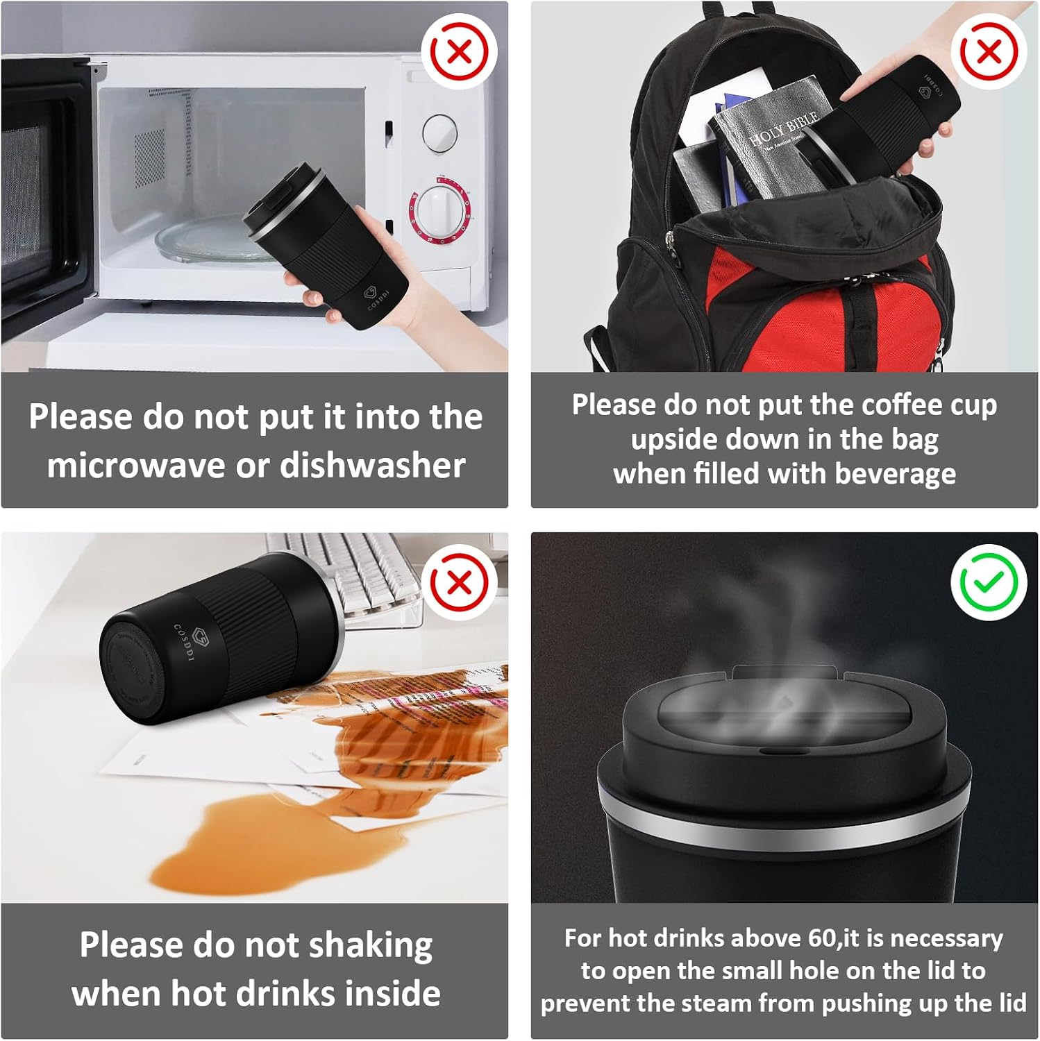 Detalle 2 de CS COSDDI CS20210107 12 oz Stainless Steel Travel Coffee Mug with Double-Wall Insulation