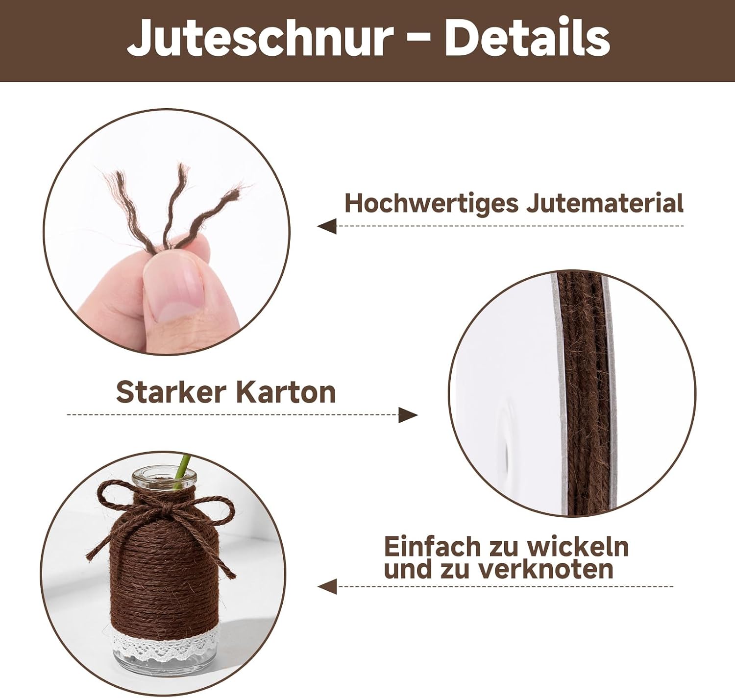 Detalle de jijAcraft 2mm Jute Schnur Braun – 100 m für DIY, Geschenkverpackung und Garten