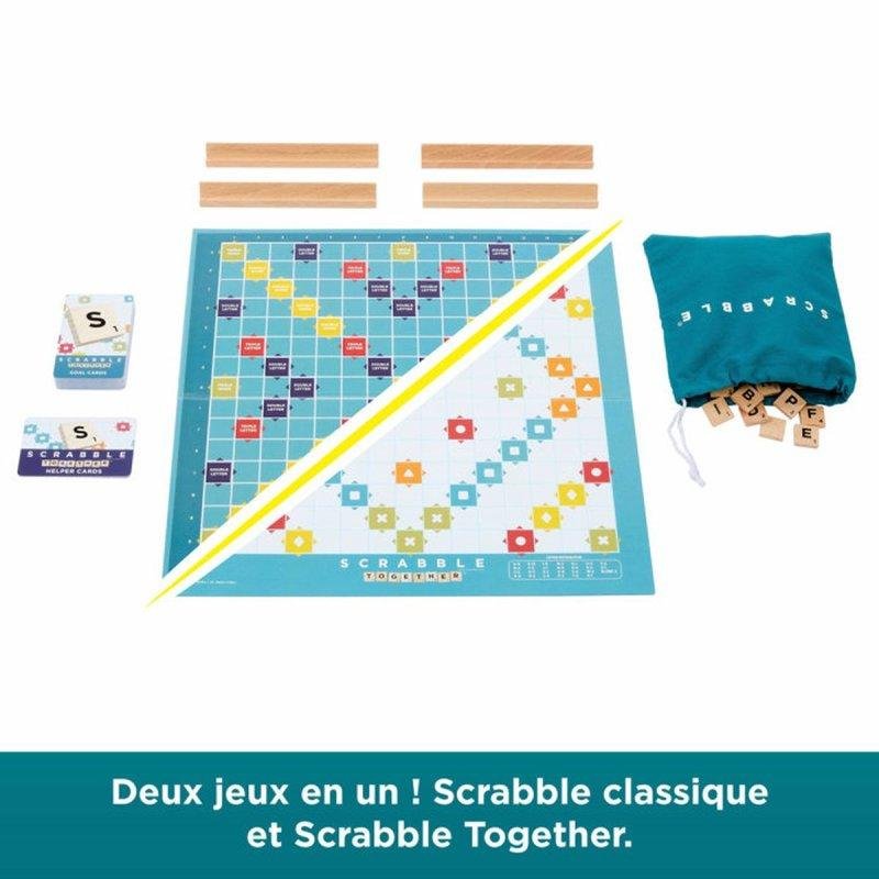 Detalle de Scrabble Classic 2 en 1 reversible de Mattel: juego competitivo y cooperativo en un solo tablero