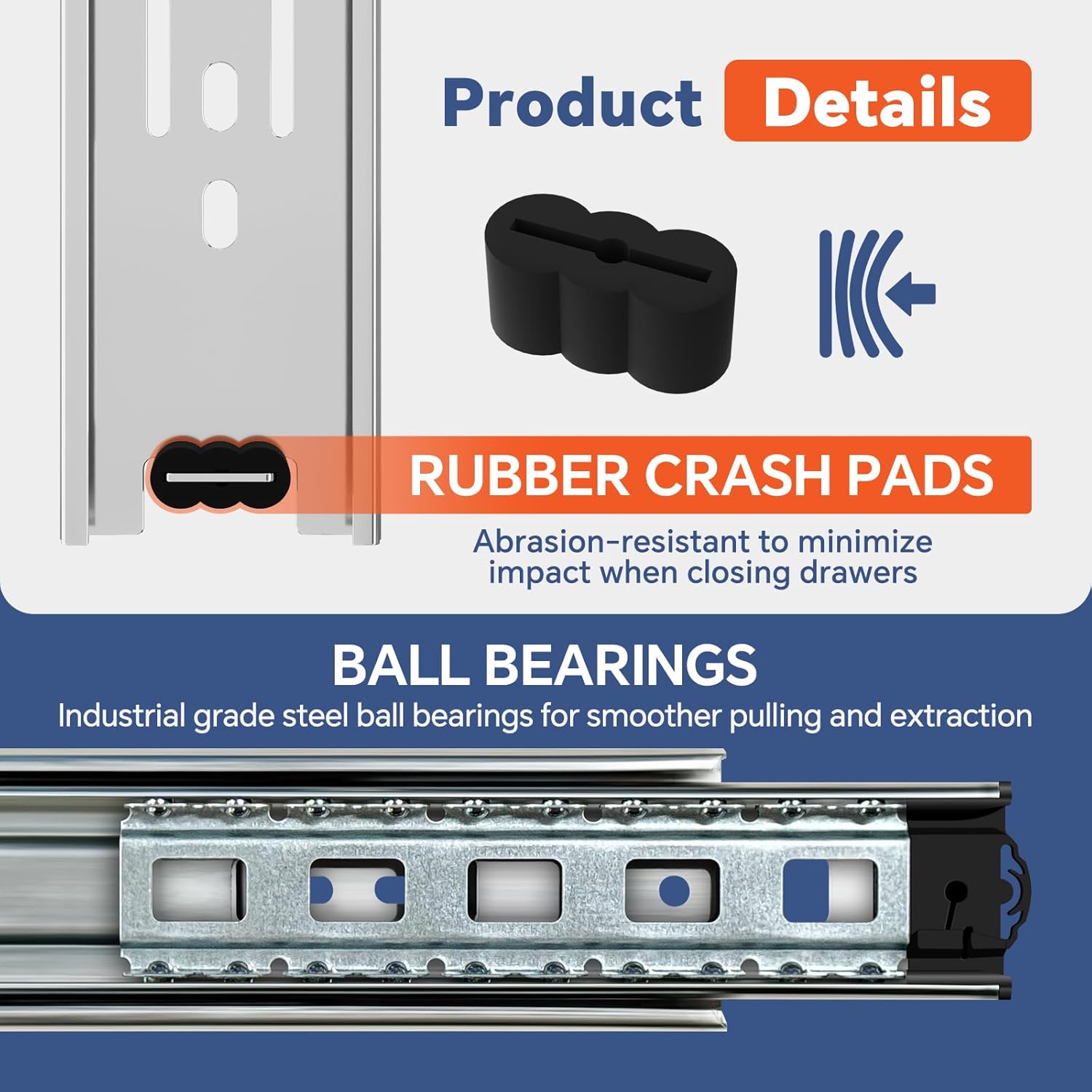 Detalle de ToBeGreat Glissière pour tiroir 500 mm – Rail coulissant à billes, capacité 45 kg par paire