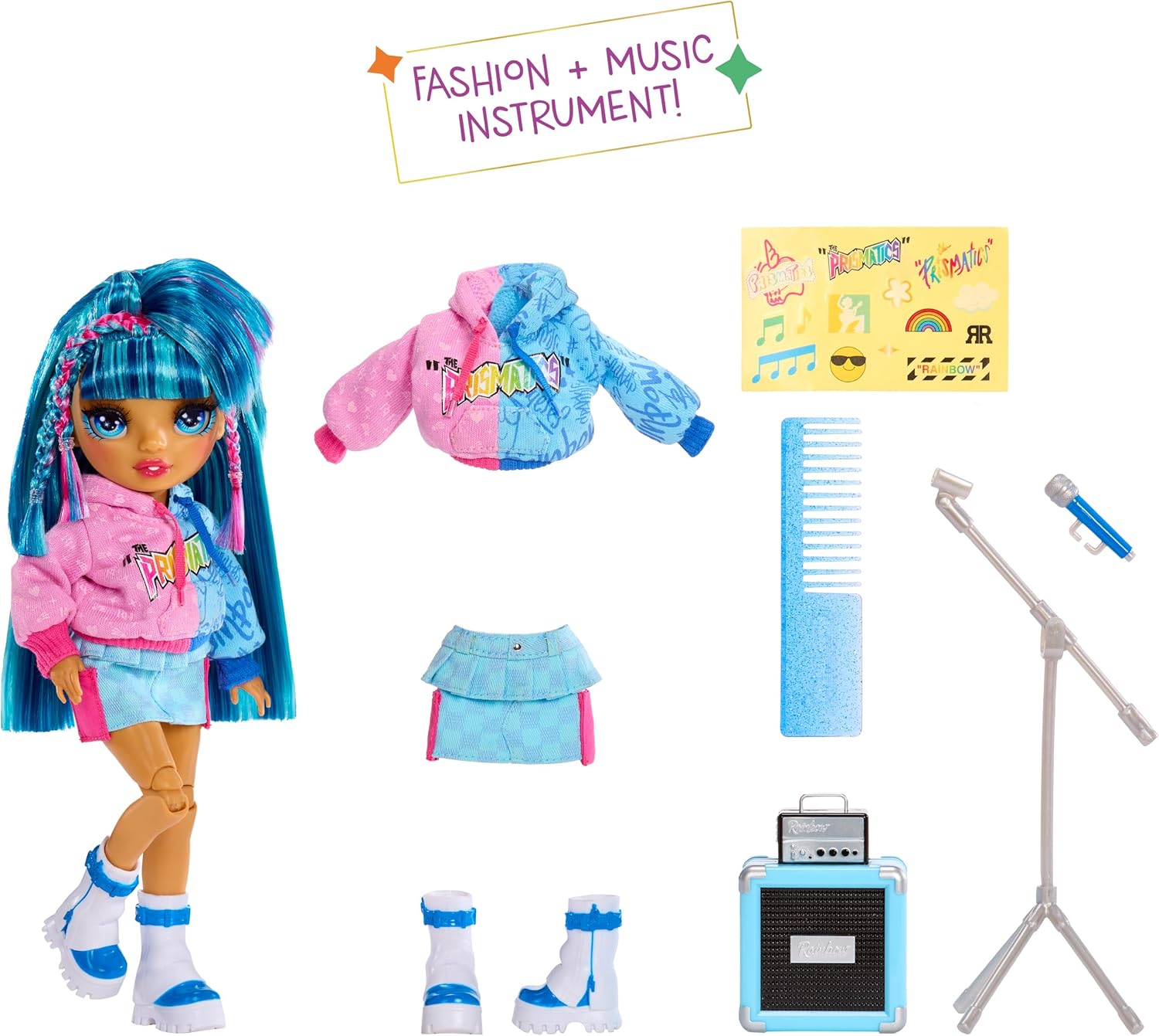 Thumbnail 1 de Rainbow High Junior High Rock Band - Skyler, Poupée Mannequin Bleue 23 cm