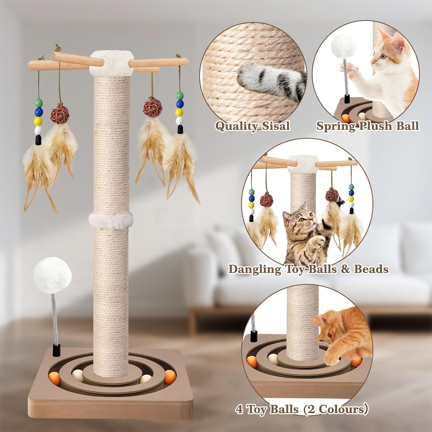 Detalle de PAROTO MZZ-N Cat Scratching Post with Sisal and 7 Interactive Toys