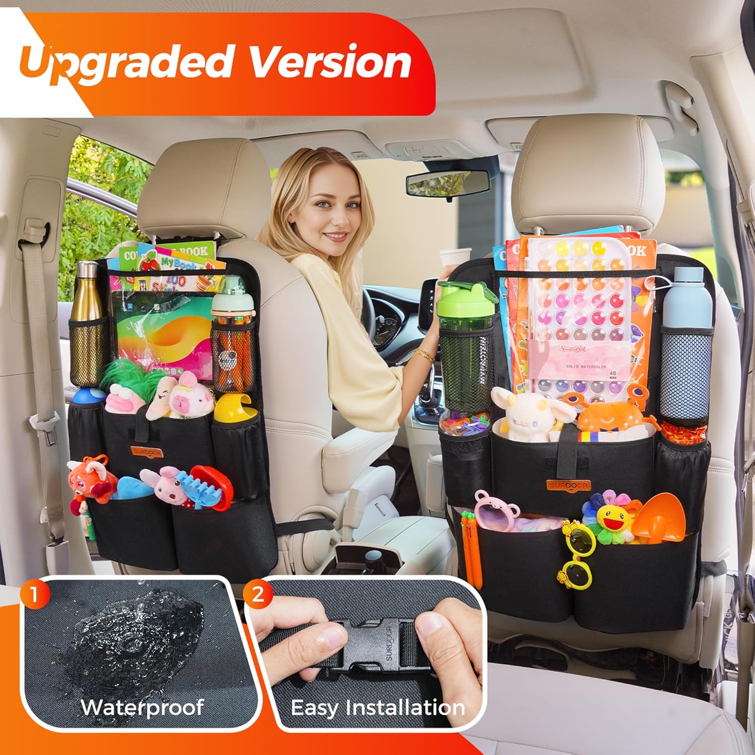 Thumbnail 1 de SURDOCA UPGRADED car seat organiser with tablet holder, 8 pockets and waterproof back protector