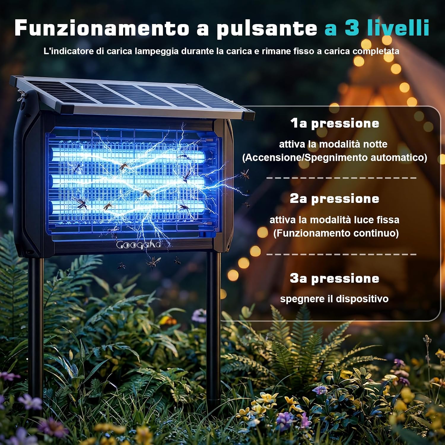 Thumbnail 2 de GooQand Lampe Anti Moustique Solaire Exterieur – UV, IPX5, 4000 mAh, 4500 V