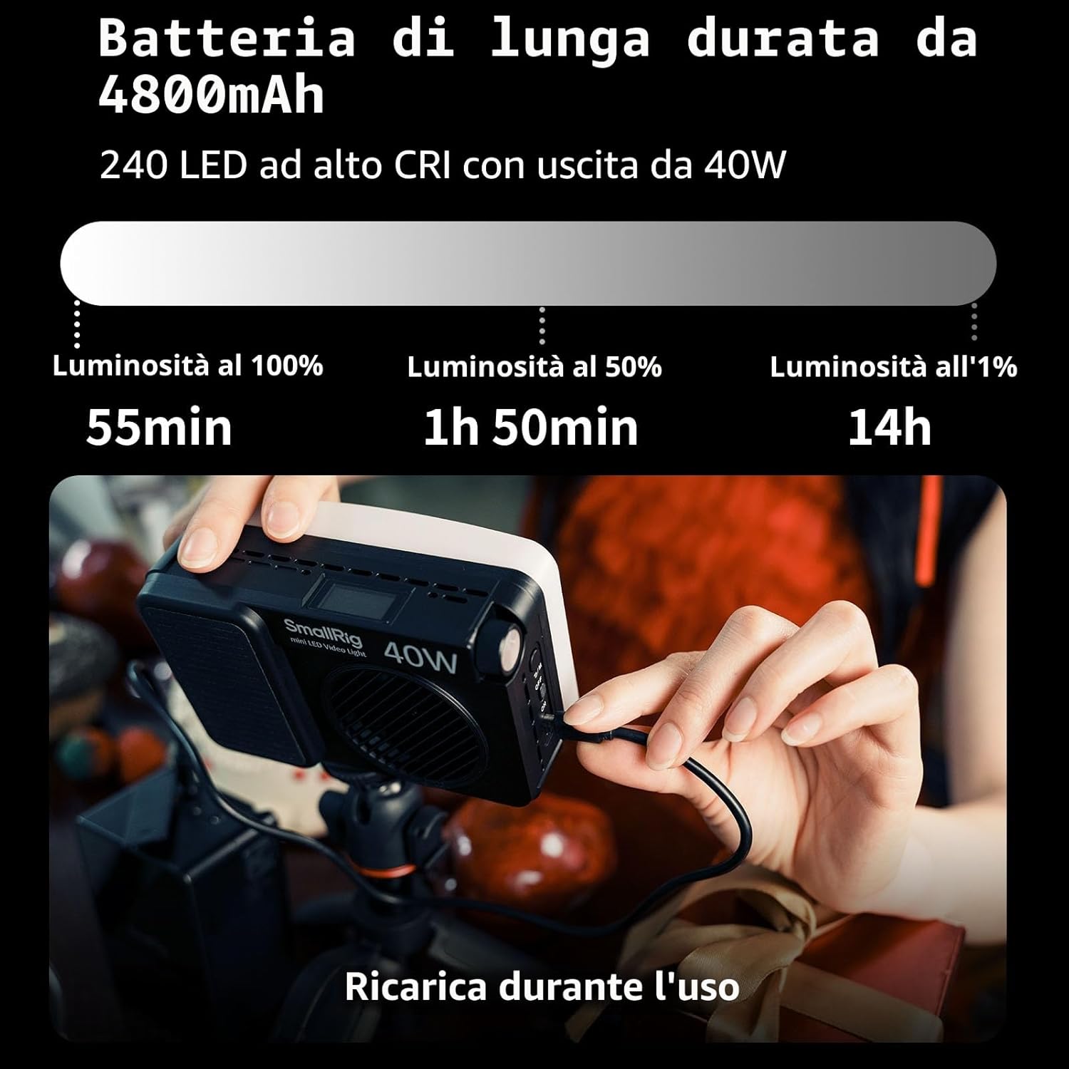 Detalle de SmallRig RM 40C: Mini Luce LED RGB Portatile per Video e Foto, con Display LCD e Diffusore Magnetico