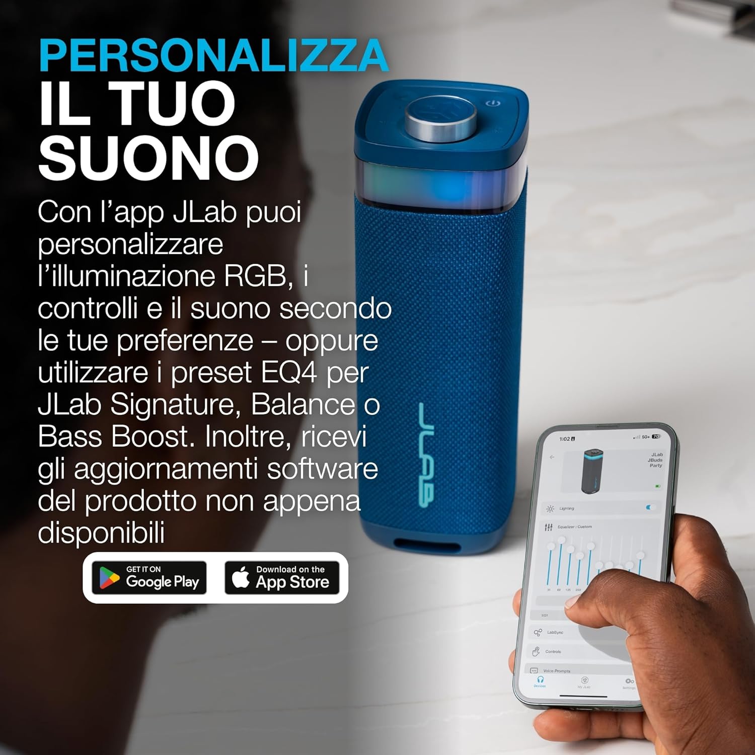 Thumbnail 3 de JLab JBuds Party cassa Bluetooth portatile da 30W con luci RGB e resistenza IP56 (blu navy)