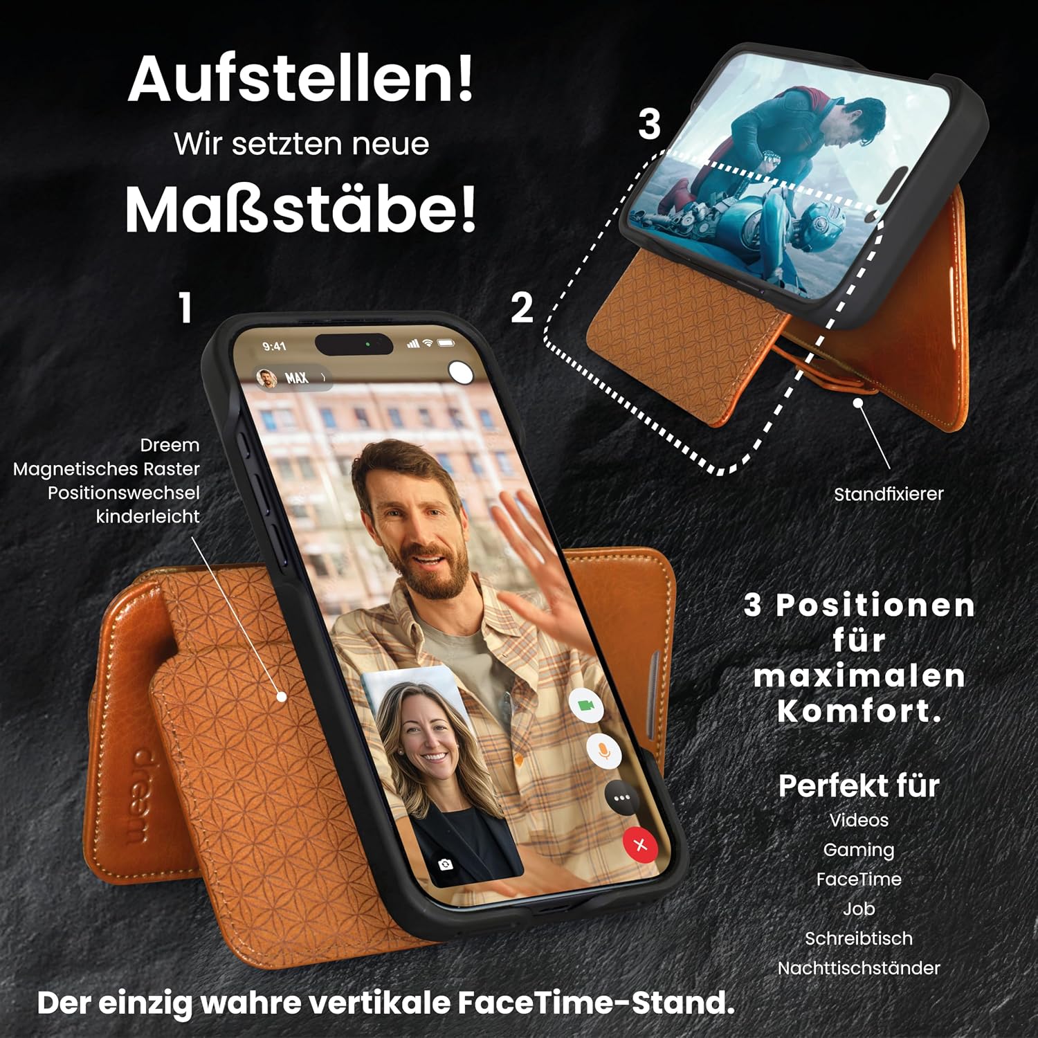 Detalle de Dreem Wallet Case for iPhone 17 with 3-Way Stand and RFID Blocking