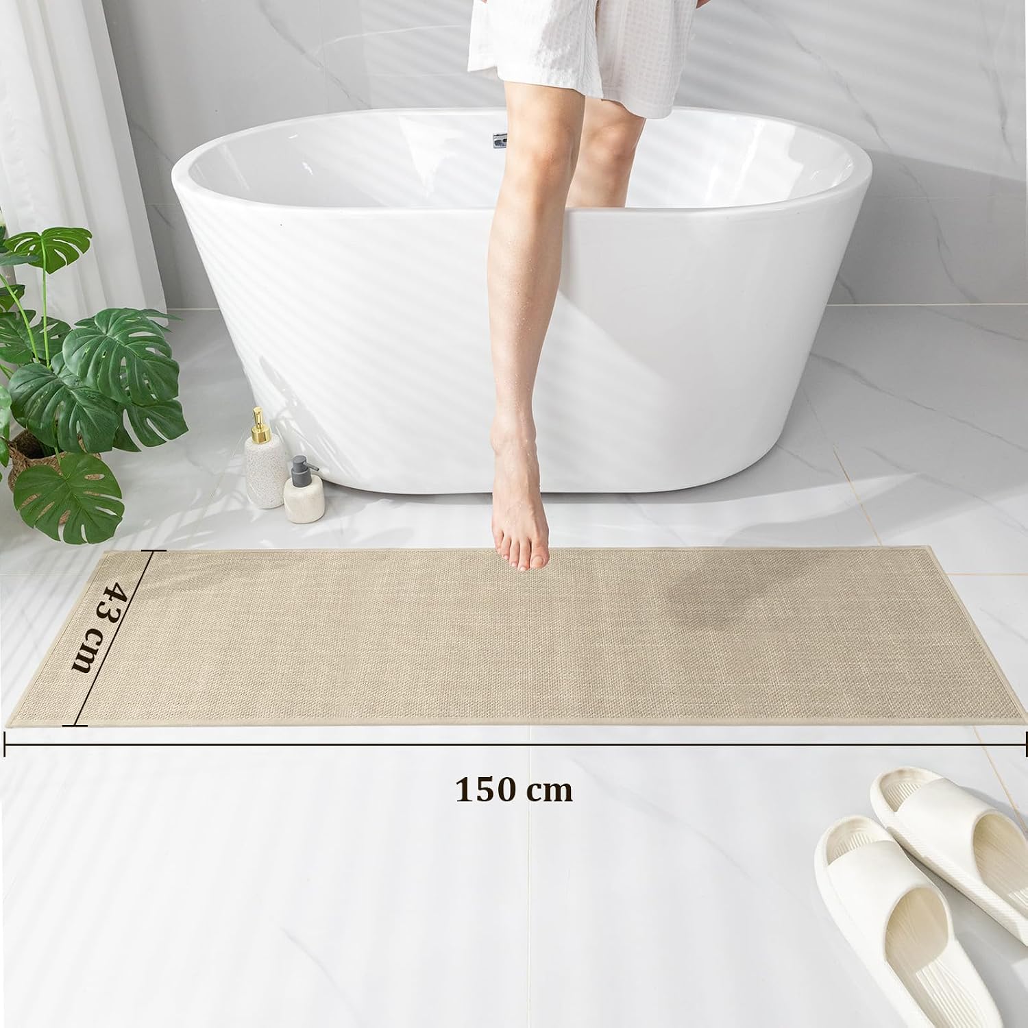 Detalle 2 de chakme Tapis de bain antidérapant 43 x 150 cm beige — tapis de douche en caoutchouc lavable