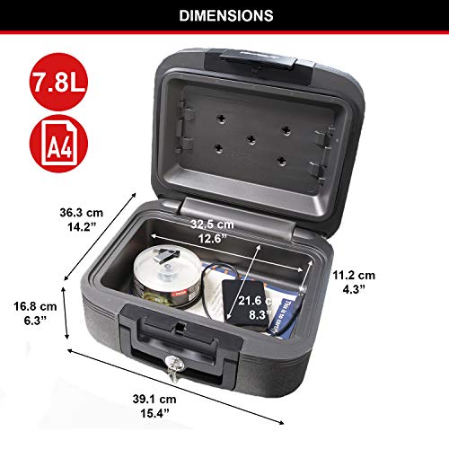 Detalle de Master Lock Tresor Feuerfest und Wasserdicht – 7,8 L, Dreifacher Schutz (Flug, Feuer, Flut)