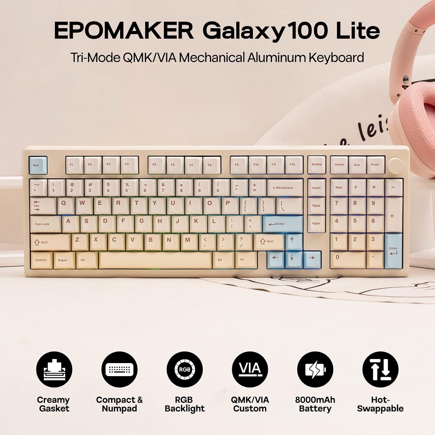 Detalle 2 de EPOMAKER Galaxy100 Lite 1800 Aluminum Gaming Keyboard ⌨