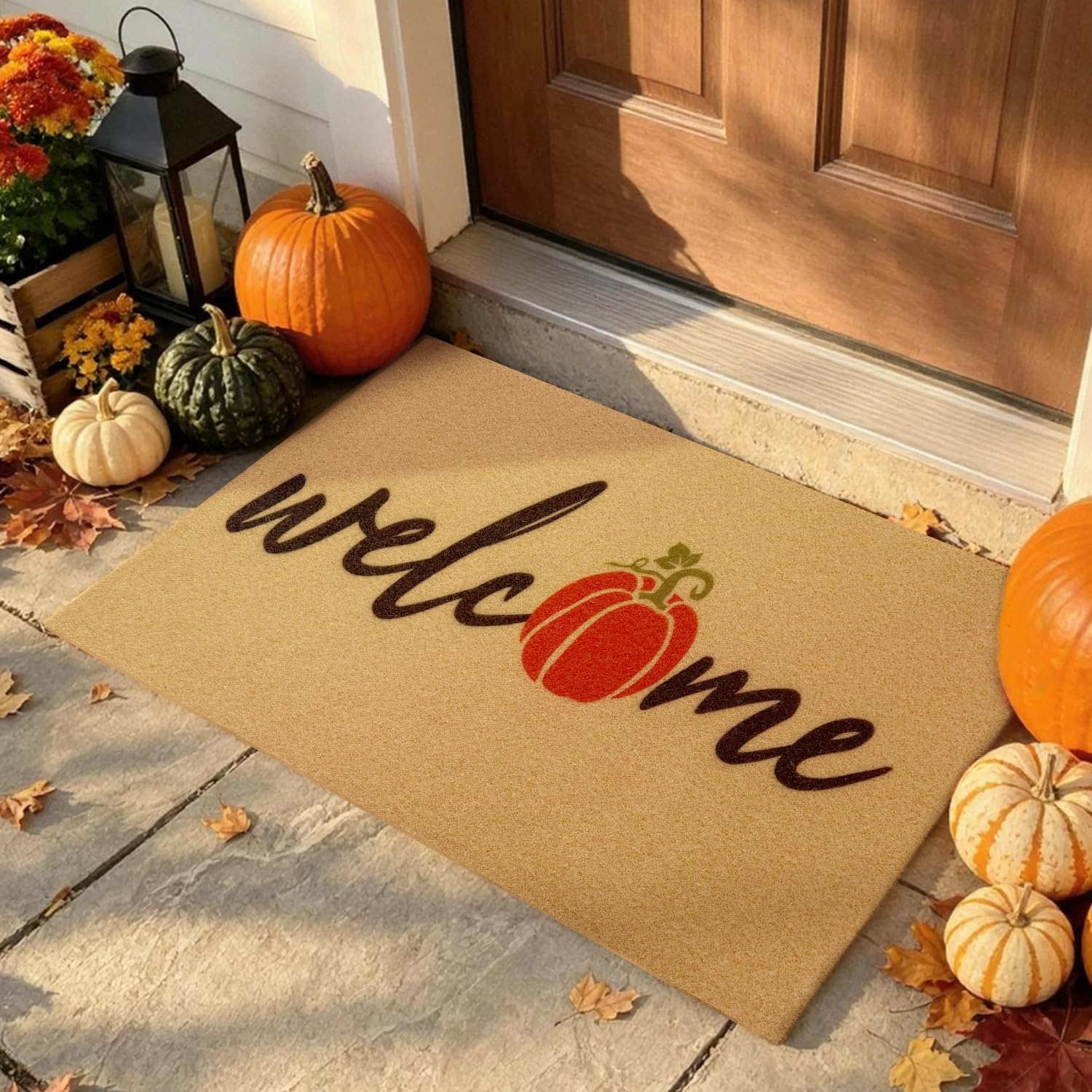 Detalle de PKFEDR PK-DM-FBA Pumpkin Welcome Doormat, 17 x 30-Inch Polyester, Non-Slip