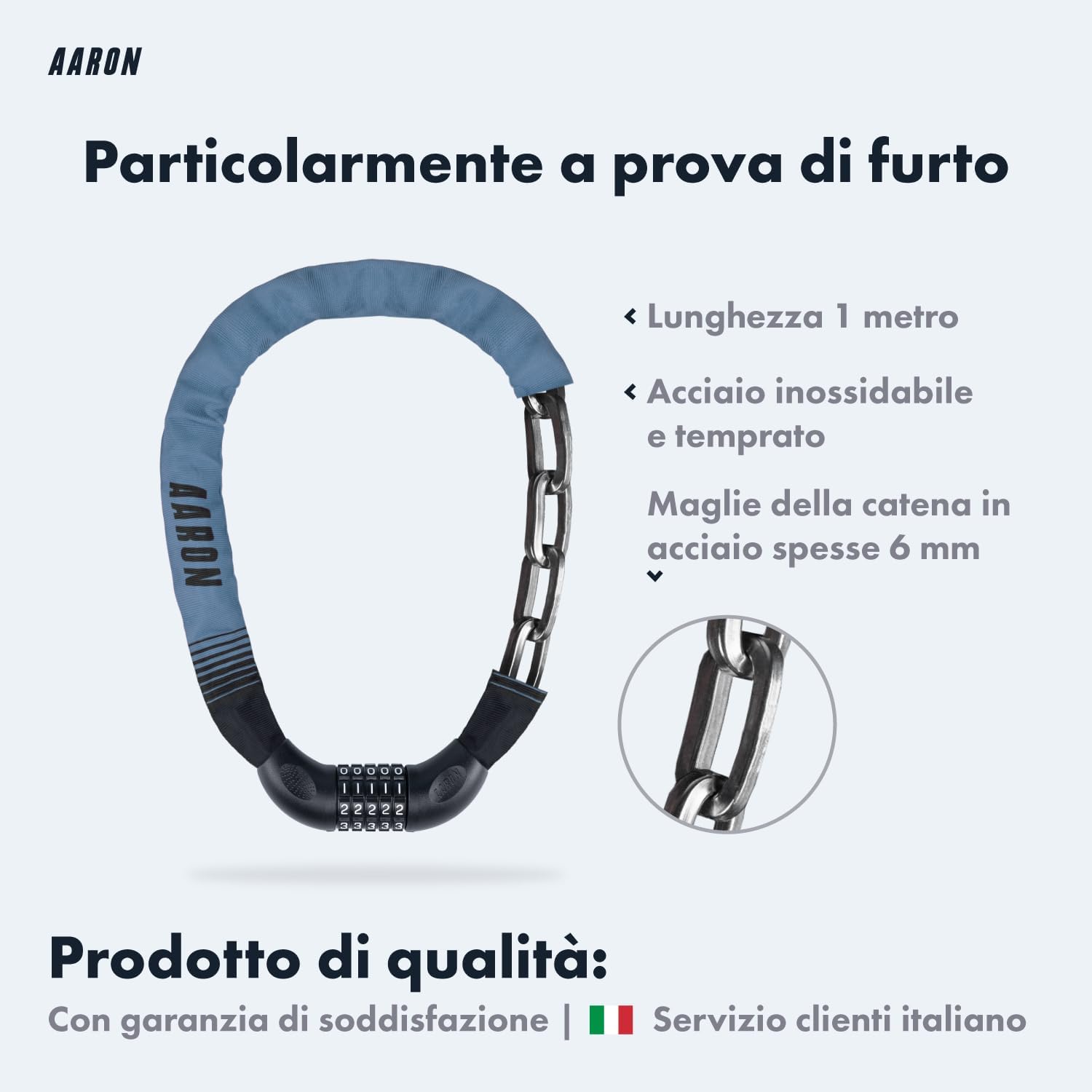 Detalle de AARON Lock One: Catena antifurto a combinazione 5 cifre per bici e veicoli leggeri