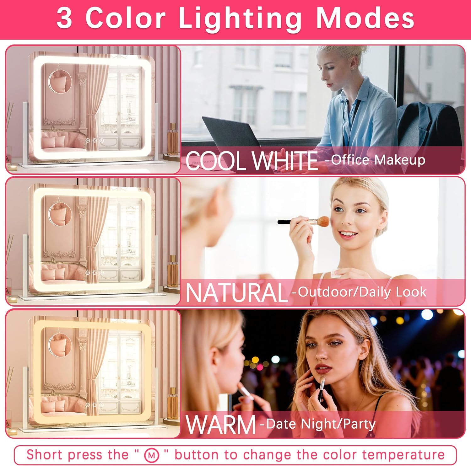 Detalle de ROLOVE 22x17 Inch Lighted Vanity Mirror with LED lights 🪞