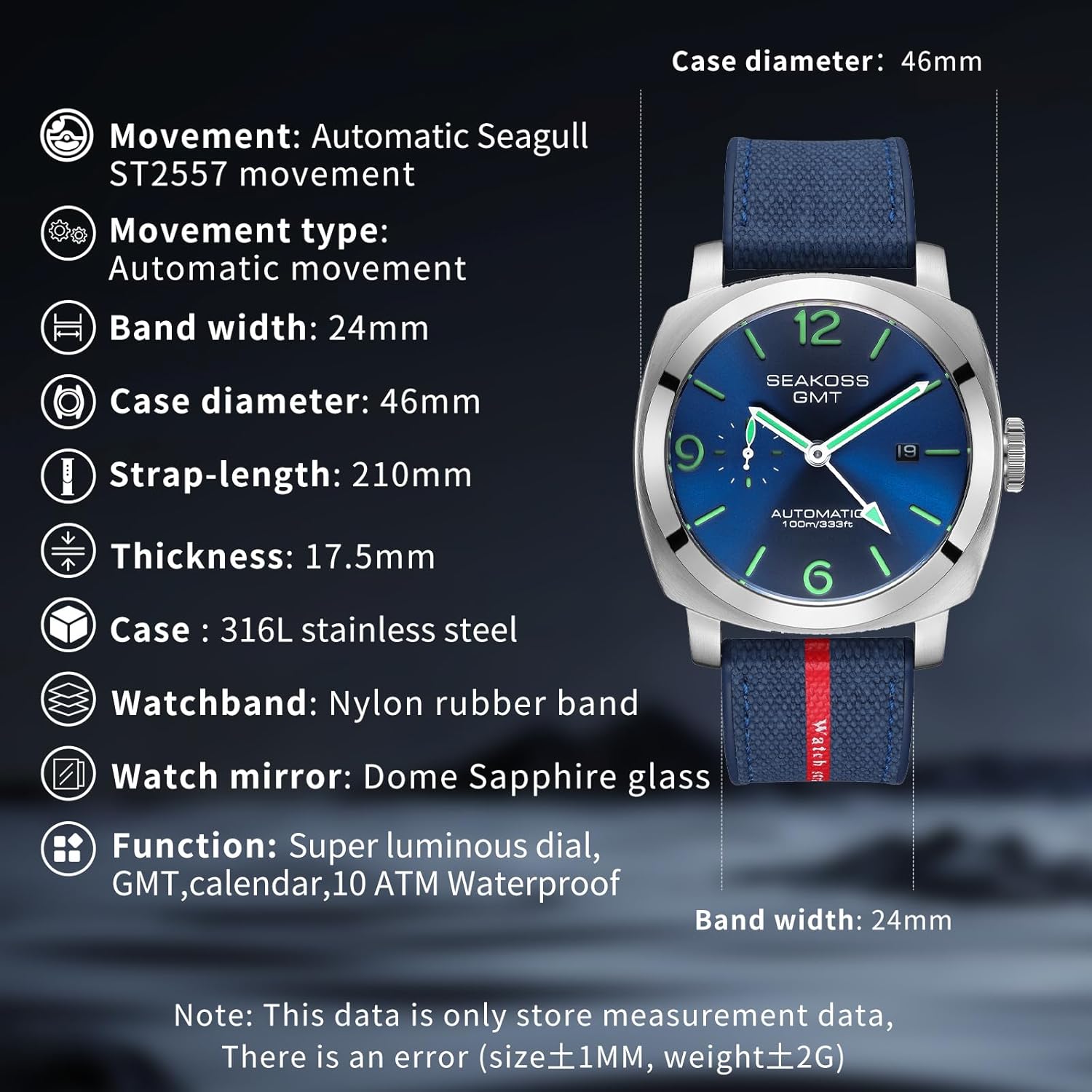 Thumbnail 6 de SEAKOSS GMT S8441, orologio automatico da uomo 45 mm con doppio fuso orario e vetro zaffiro