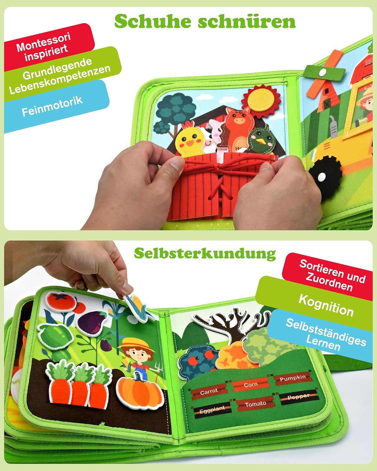 Thumbnail 2 de Meafeng Busy Board Montessori Spielzeug 20-in-1 – Bauernhof-Thema, ab 1 Jahr, weiches Filz-Image für frühe Bildung