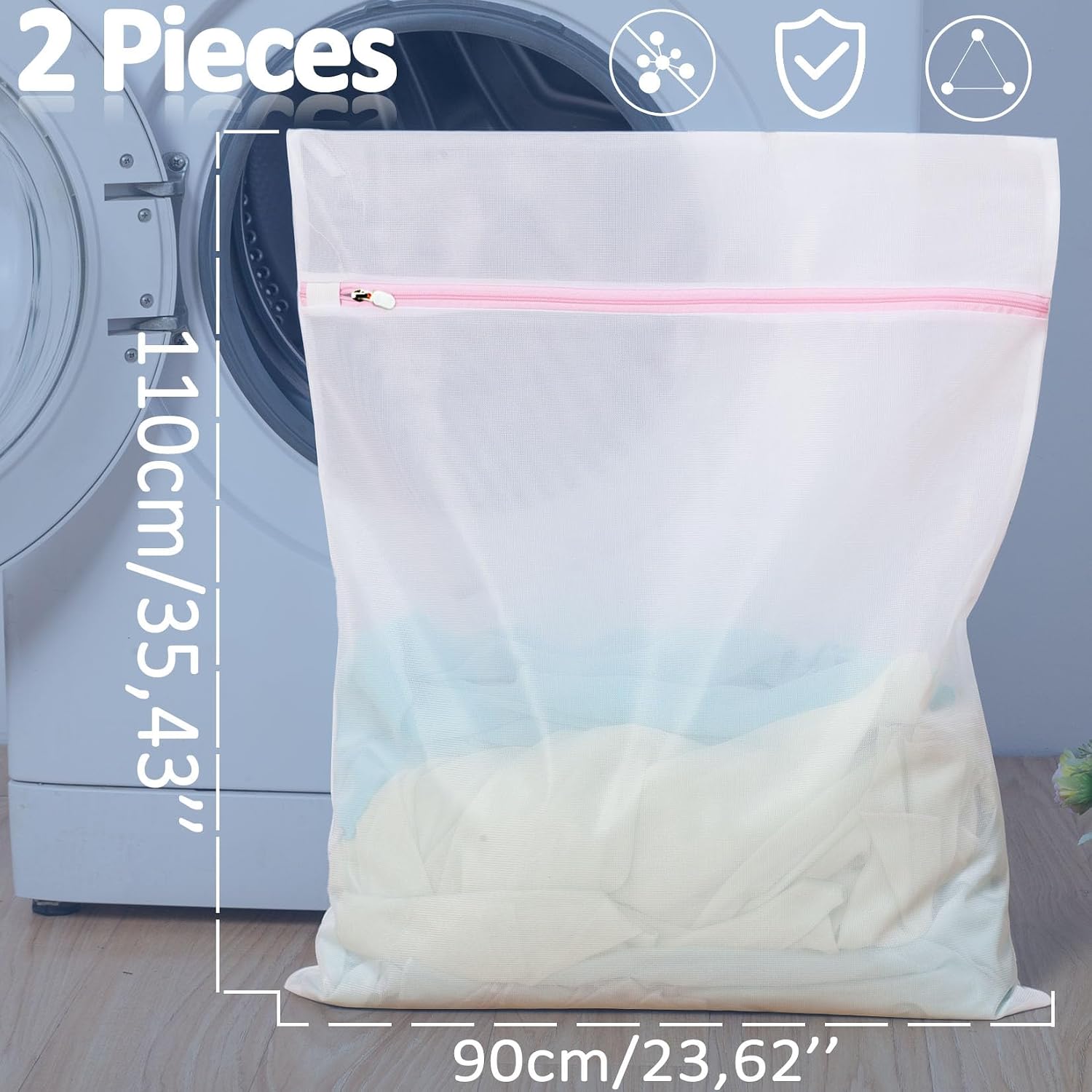 Detalle 2 de Dmjia großer Netz-Wäschesack (90 x 110 cm) mit Reißverschluss – 2er-Set für Feinwäsche & Reise