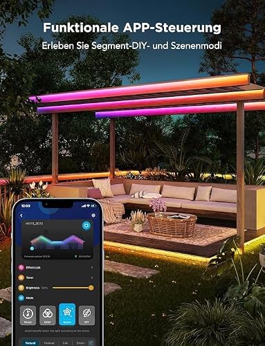 Detalle de Govee 10m RGBIC-Outdoor-LED-Streifen IP65: Außenlicht mit App-Steuerung, Musik-Sync und Sprachsteuerung