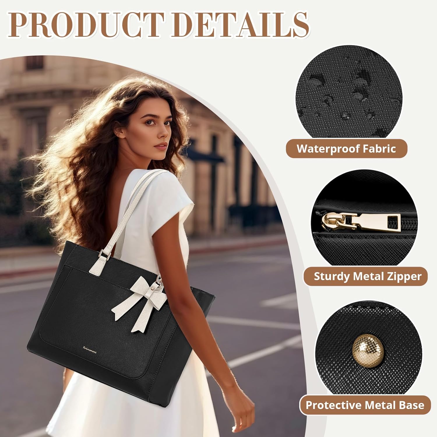 Thumbnail 5 de RAINSMORE Tote: Large Waterproof PU Leather Handbag for Women
