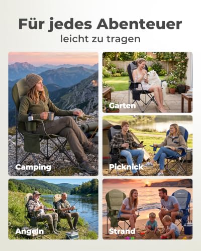 Detalle 2 de Homecall Campingstuhl Faltbar bis 150 kg – Angelstuhl 108 cm, Grau (2 Stück)