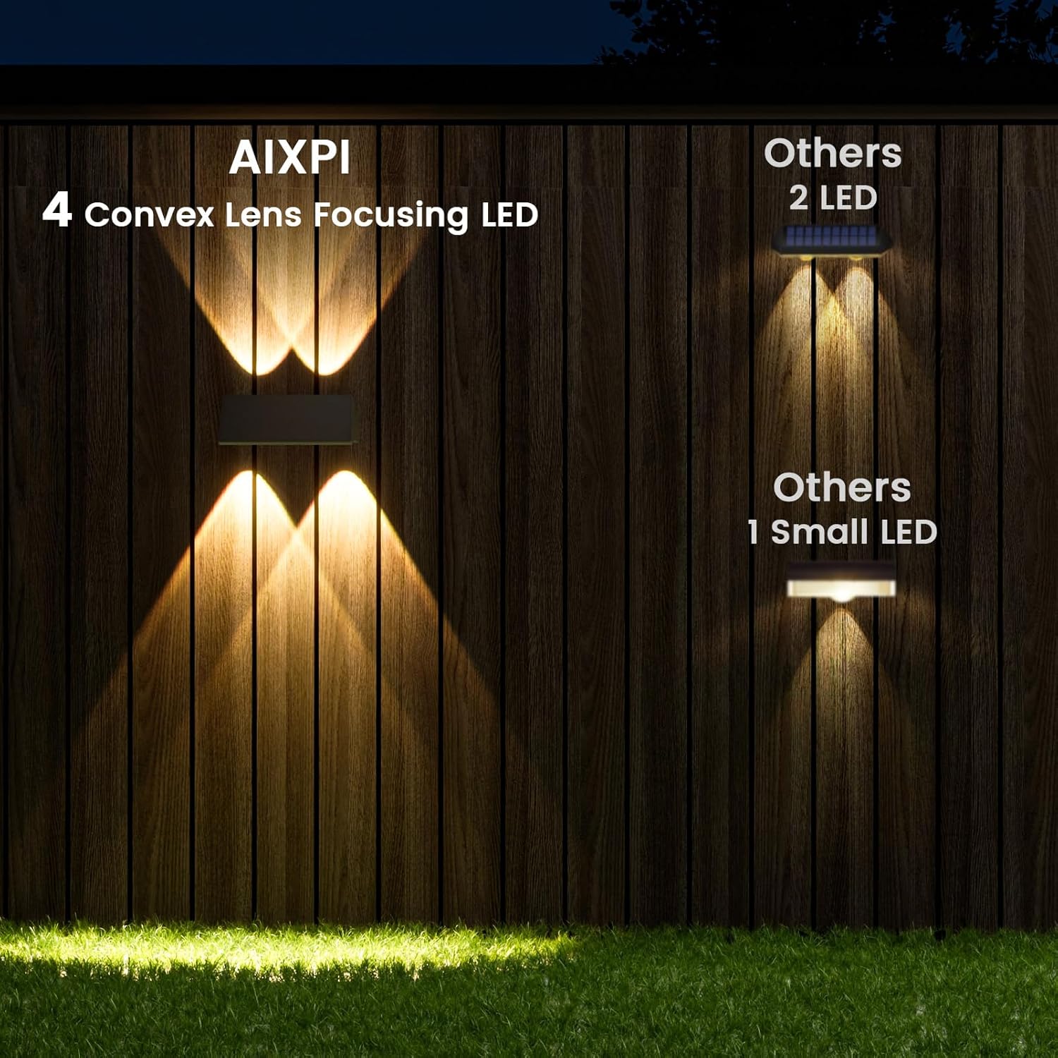Detalle de AIXPI Solar Fence Lights Outdoor Garden (4 Pack) – RGB 11 Modes, Up/Down Lighting, IP65 Water Resistant