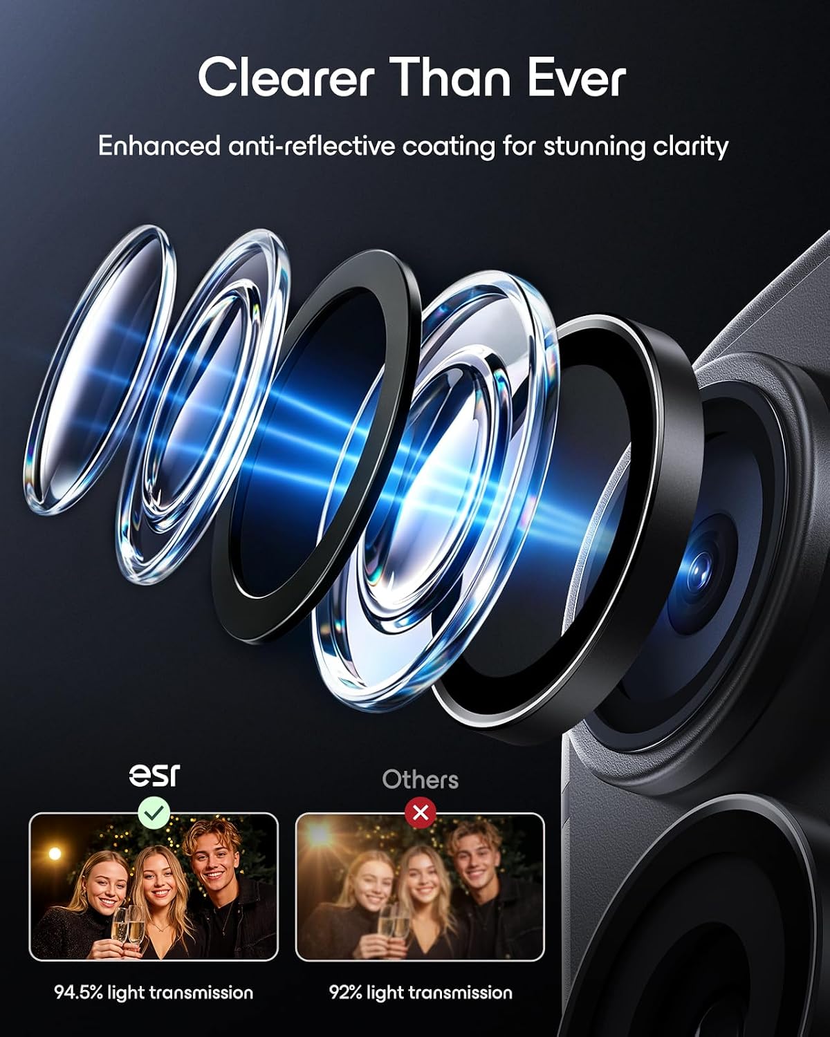 Detalle 1 de ESR iPhone 18 Pro Max/18 Pro Camera Lens Protector, 9H Tempered Glass