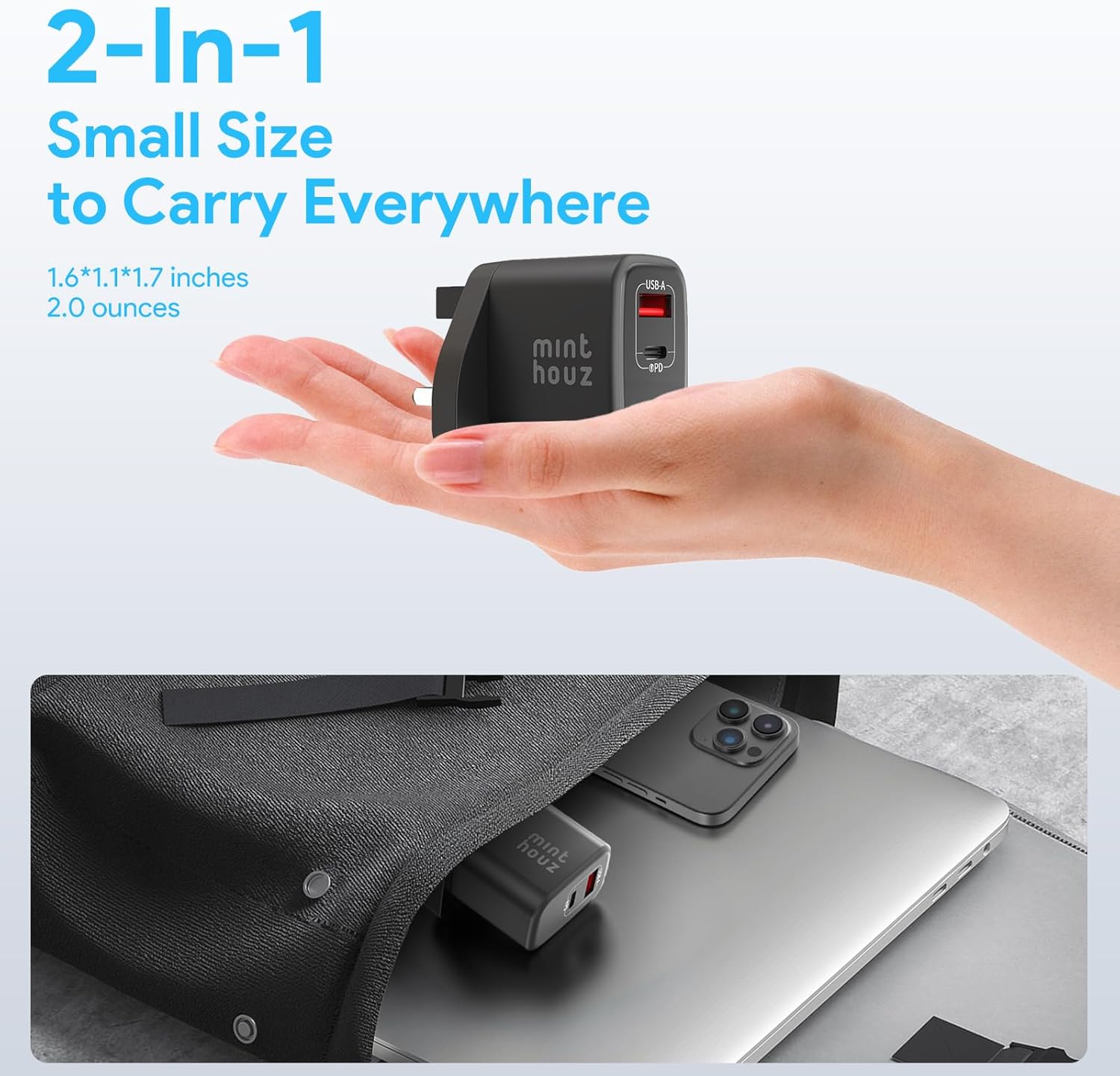Detalle de Minthouz 35W GaN USB-C Dual-Port Charger with UK Plug
