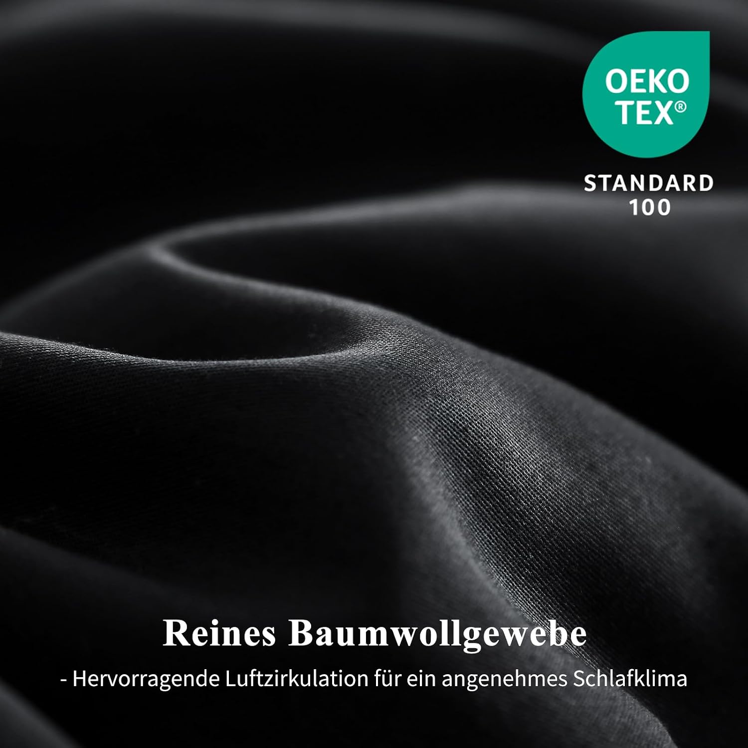 Detalle de Aisbo Bettwäsche 140x200 aus Baumwolle in Schwarz (Set mit Kissenbezug 80x80, mit Reißverschluss, OEKO-TEX)