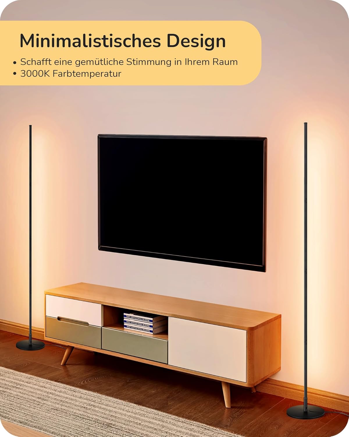 Thumbnail 2 de EDISHINE 2er-Set Stehlampen für Wohnzimmer LED dimmbar, 3000K, höhenverstellbar bis 146 cm (schwarz) – inkl. Memory-Funktion