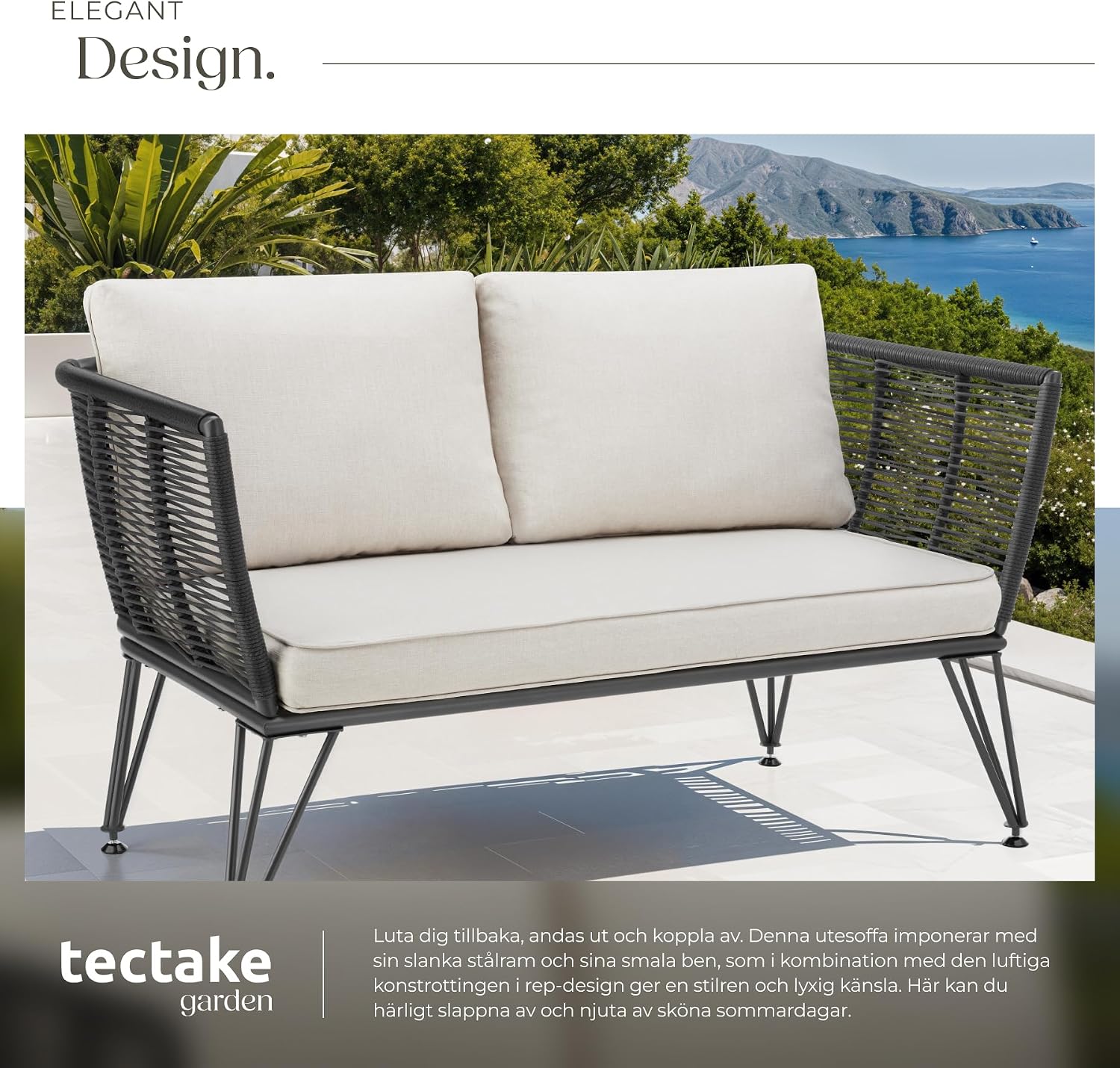 Detalle 1 de tectake 405464 loungesoffa i konstrotting med armstöd och tjocka dynor