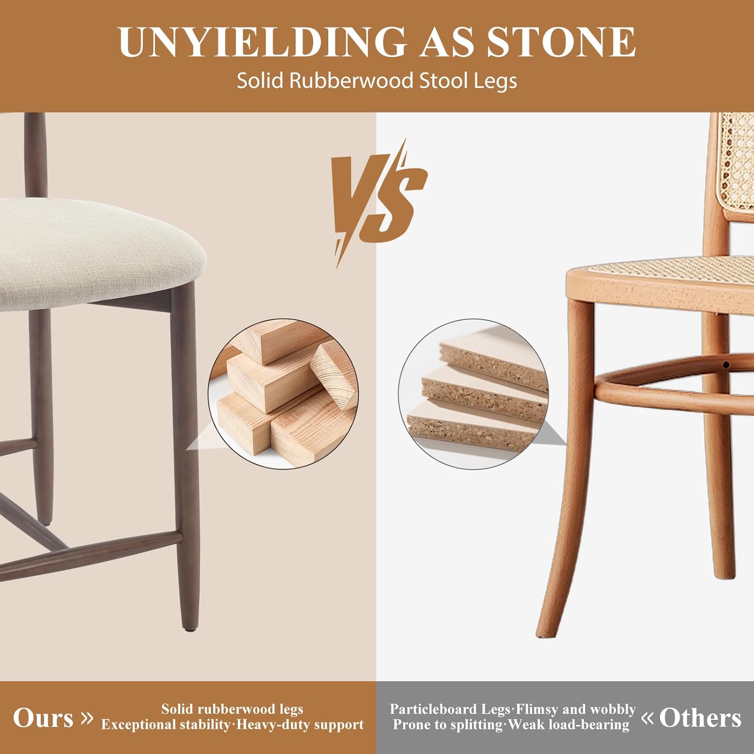 Thumbnail 6 de COLAMY 2PCS Counter Height Bar Stools with Back: Nordic-Inspired Comfort for Kitchen Islands