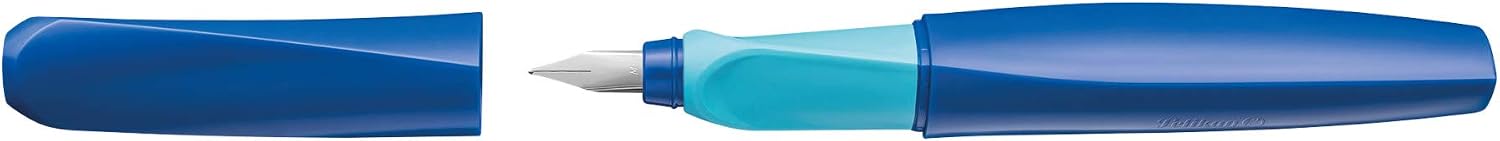 Detalle de Pelikan Twist Füllhalter, Edelstahl-Feder, Strichbreite M – Deep Blue