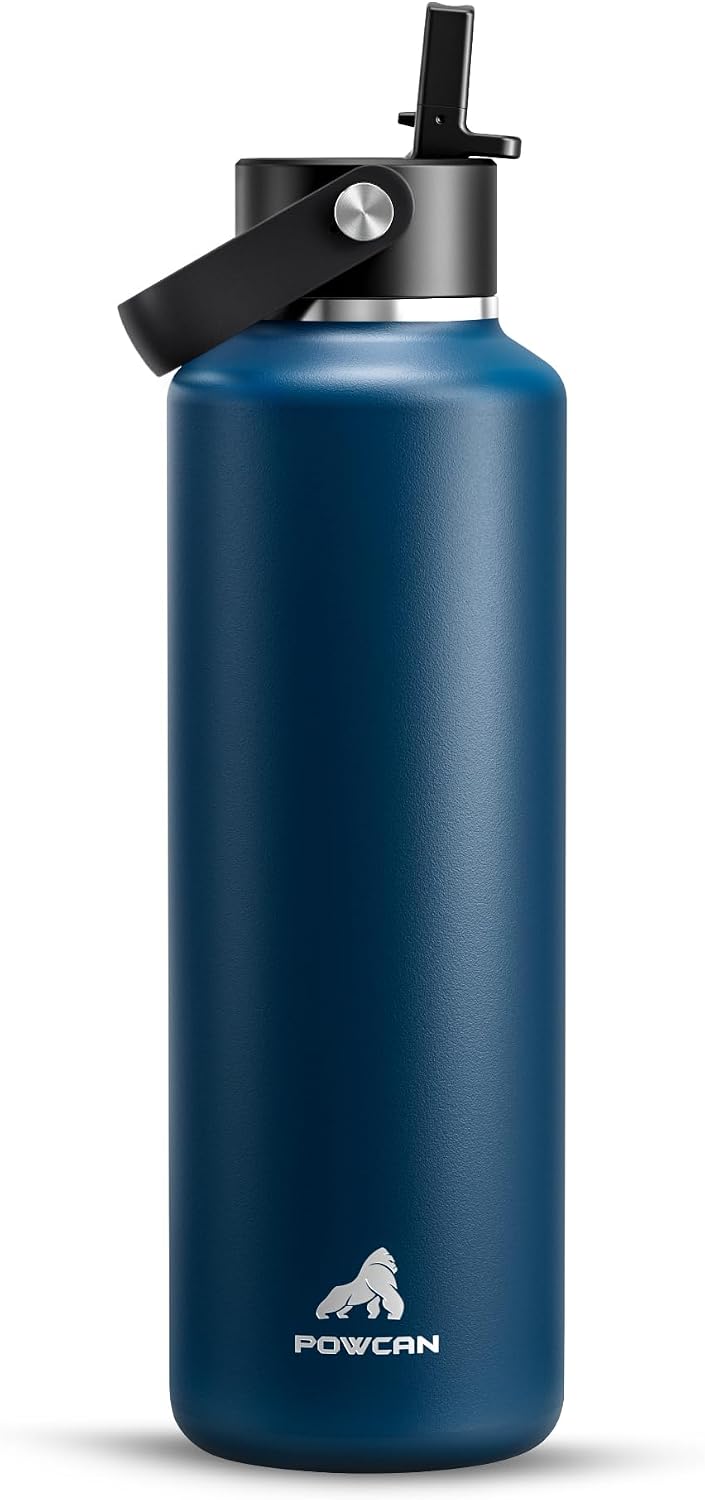 Detalle de POWCAN 24oz Slim Water Bottle, Insulated Stainless Steel with Straw