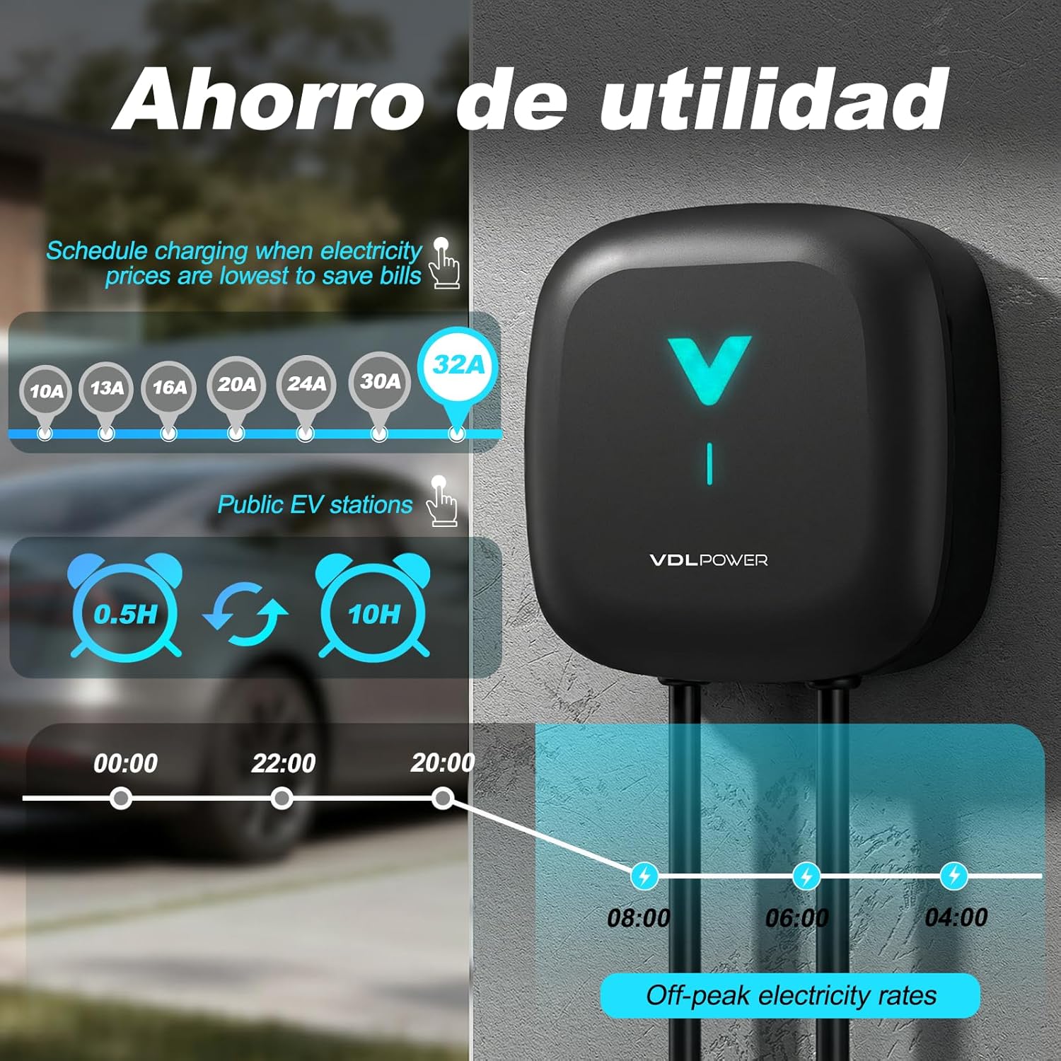 Detalle de VDLPOWEREU Wallbox 7,4kW Tipo 2 – Ricarica Monofase con App e Cavo da 6 m