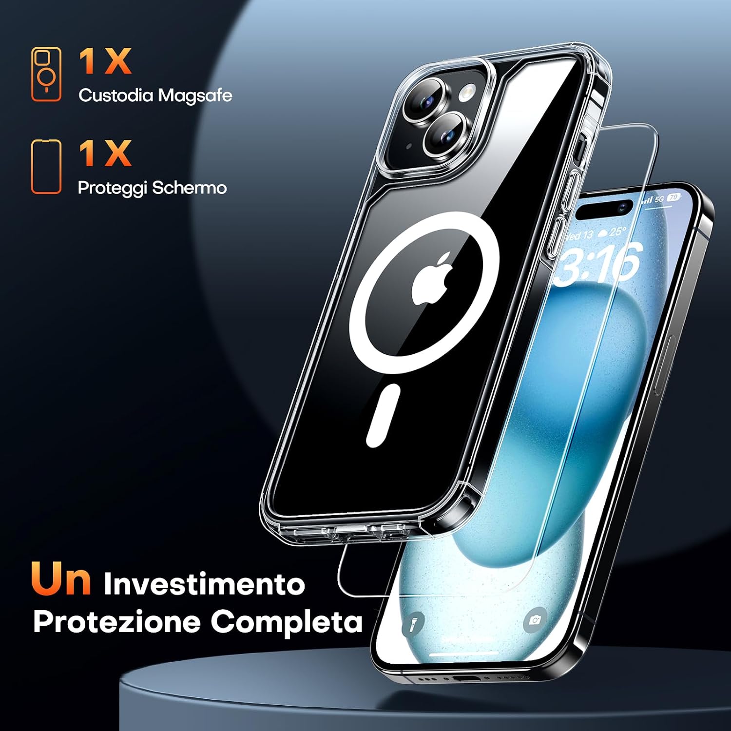 Thumbnail 2 de TAURI Cover per iPhone 15 Plus con pellicola in vetro temperato e MagSafe magnetico (trasparente)