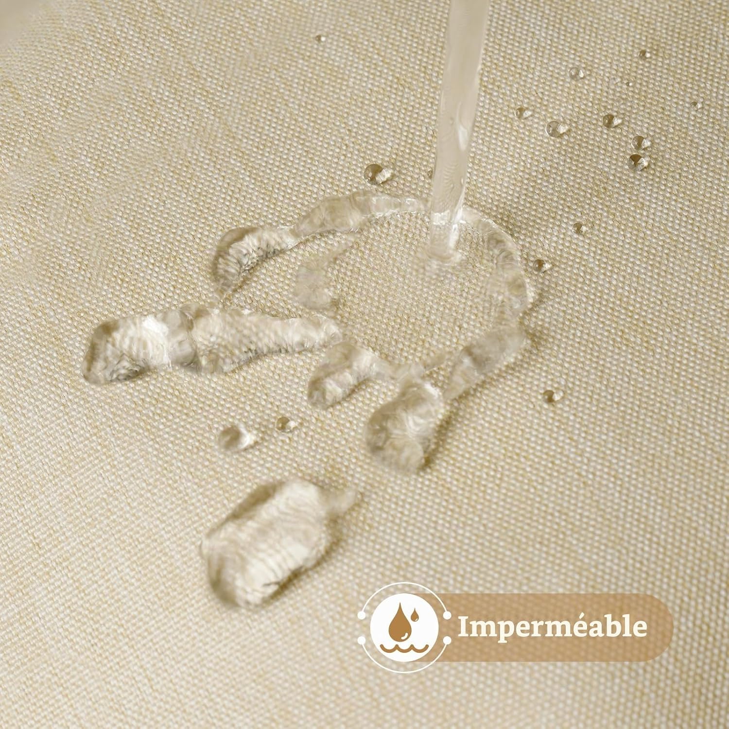 Detalle de EurCross Rideau de douche en lin texturé beige 120x180 cm – imperméable et lavable
