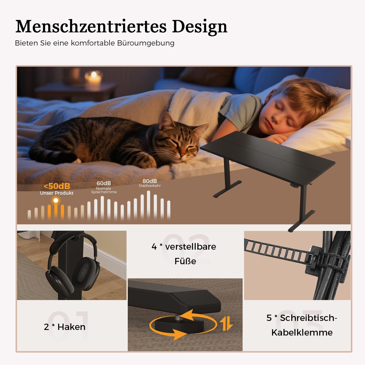 Detalle de Klicelor Höhenverstellbarer Schreibtisch – Elektrisch höhenverstellbar, 100 x 60 cm, 2 Memory‑Funktionen, Schwarz