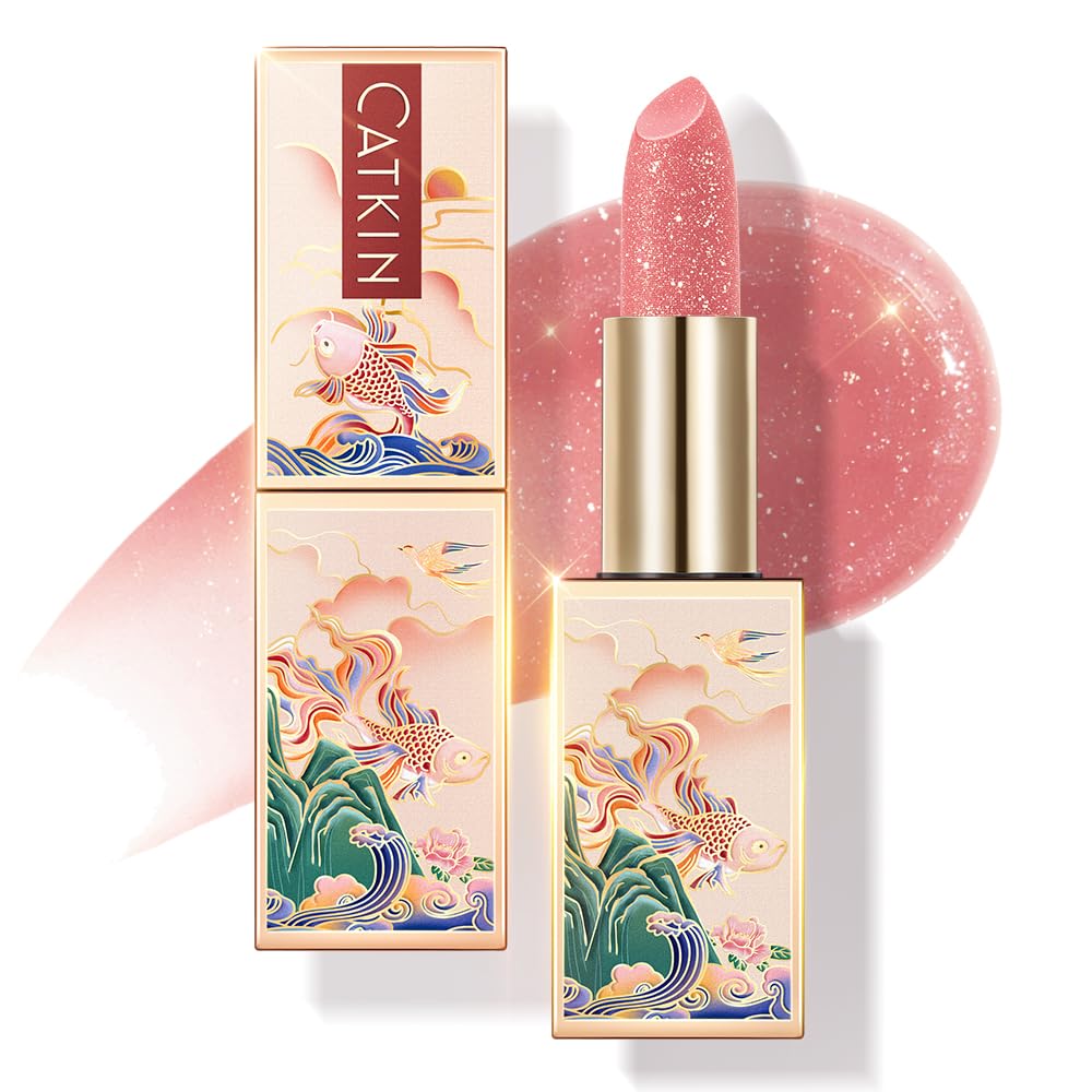 Detalle de CATKIN Tinted Lip Balm Glitter Lip Stain Ultra Hydrating Lip Moisturizer in Venus - Peach Pink