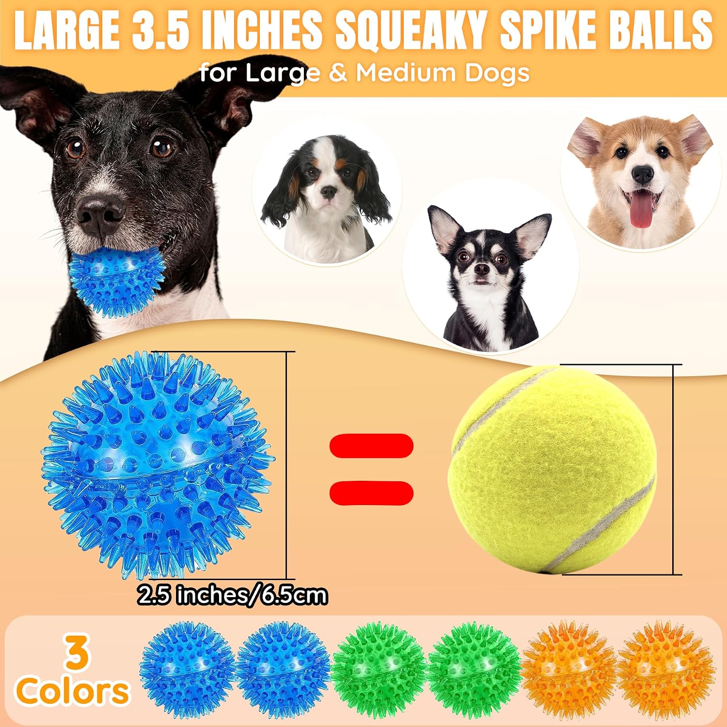 Detalle 2 de Ousiya 65 mm spiky squeaky dog balls 6-pack