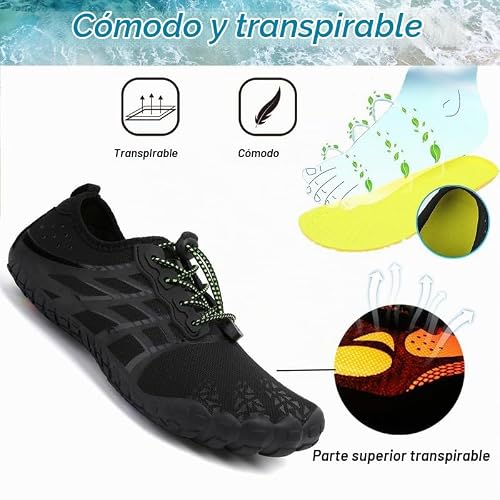 Detalle de ZiItop Zapatos Descalzos Unisex - Zapatillas anfibias para playa, agua y yoga (Negro 44EU)