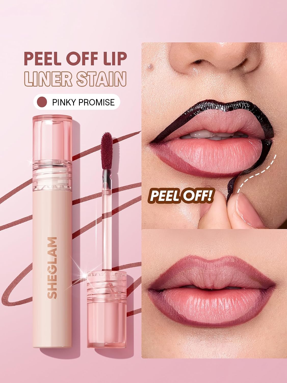 Detalle de SHEGLAM sb25033183734841941 Fall In Line Peel-Off Lip Liner Stain, Pinky Promise