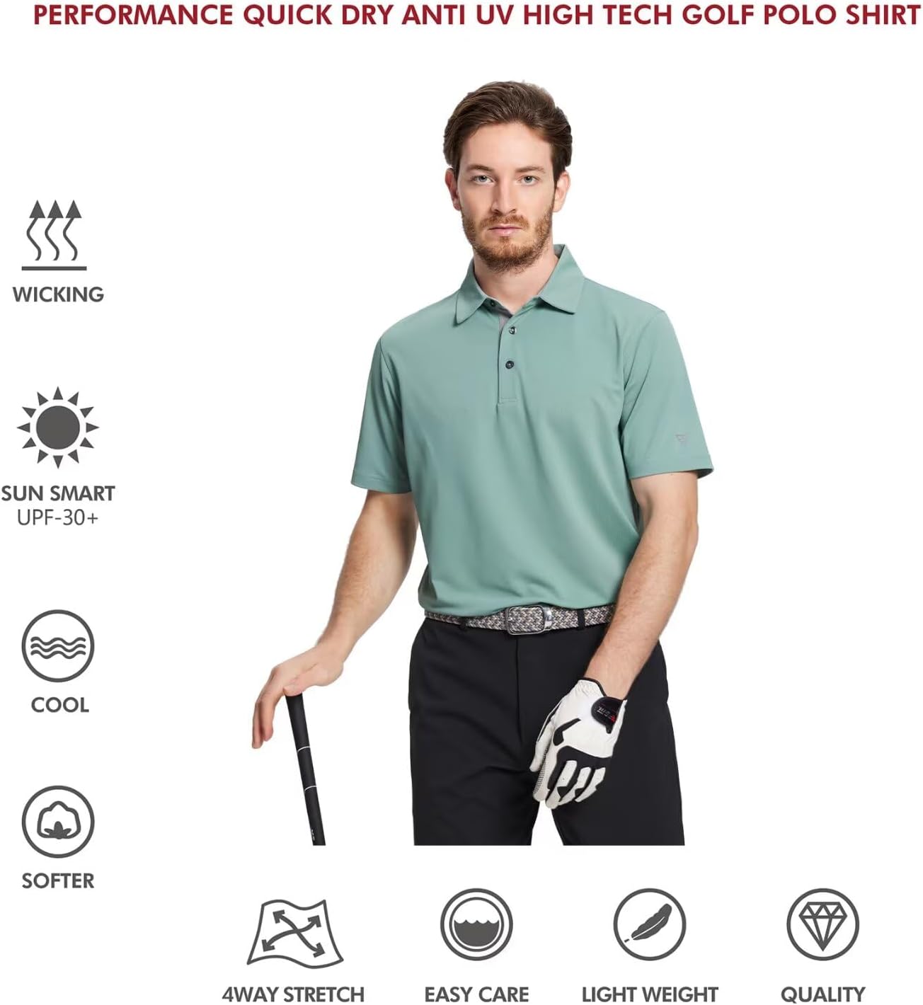 Detalle de Mens Golf Shirt Short and Long Sleeve Moisture Wicking Dry Fit Performance Solid Polo