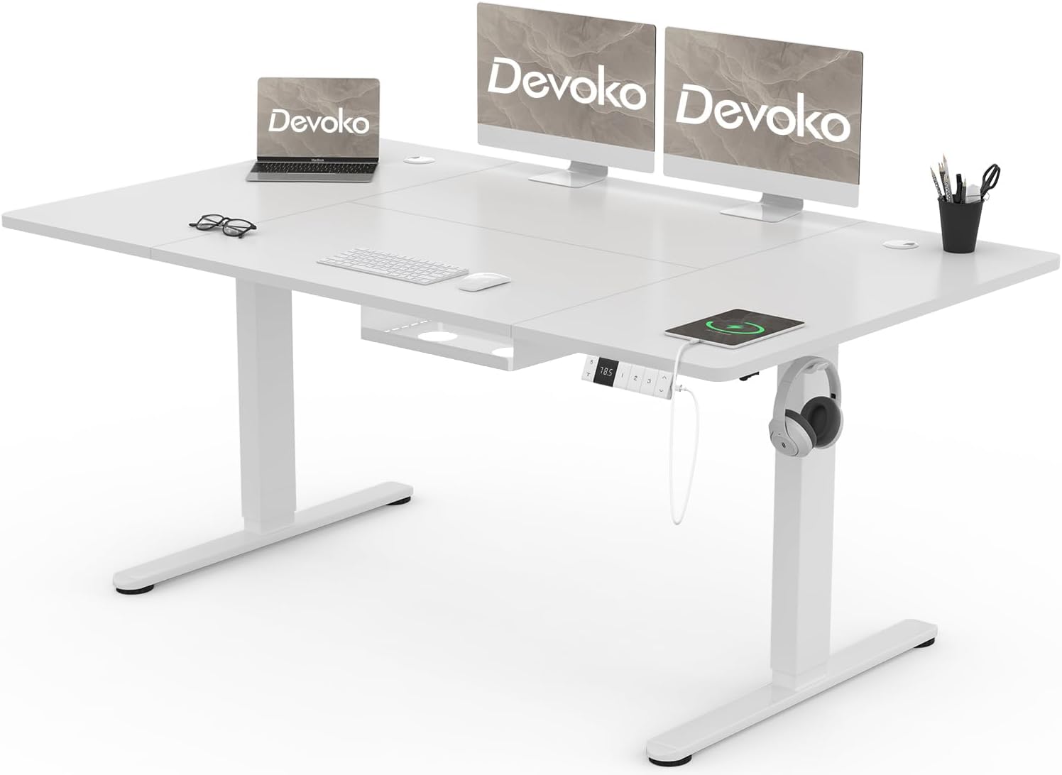 Detalle de Devoko höhenverstellbarer Schreibtisch 160x80 cm mit Kabelmanagement