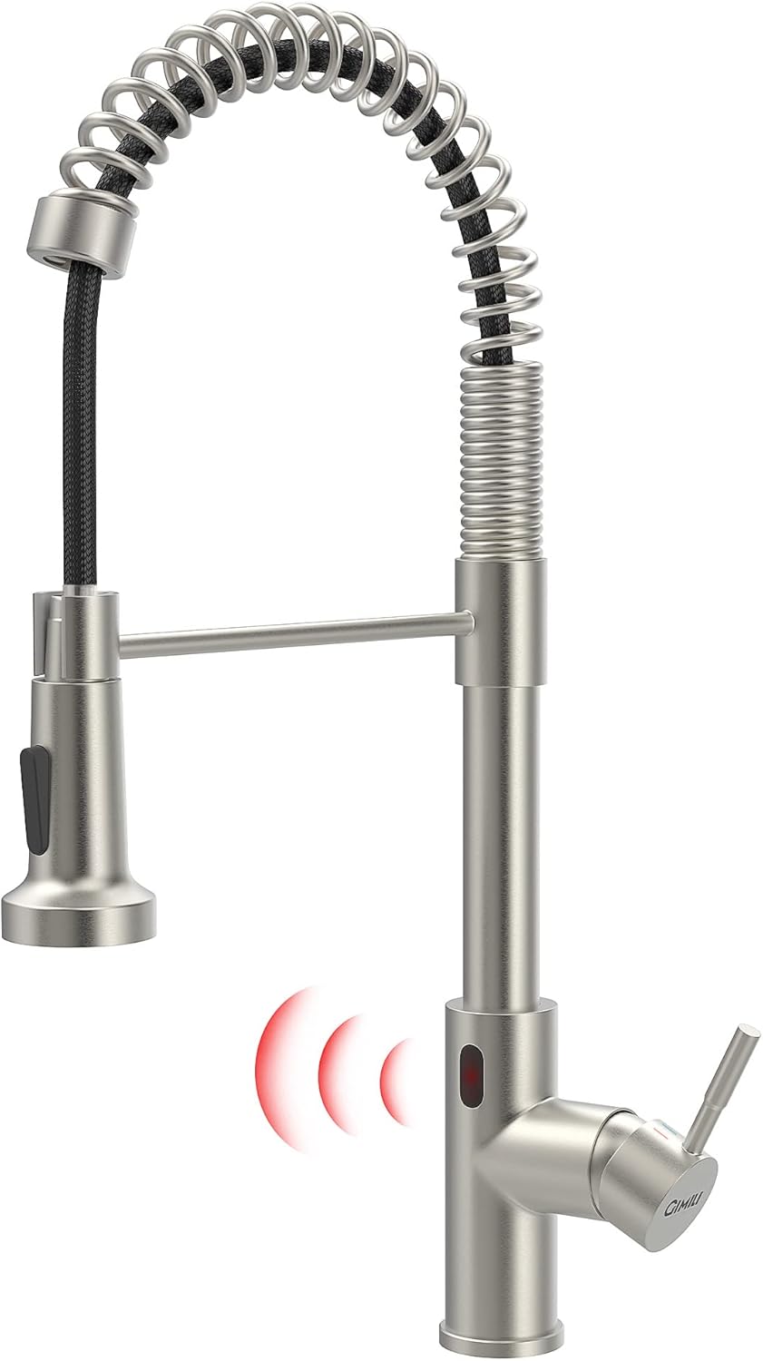 Detalle de GIMILI GM2021 Touchless Kitchen Faucet with Pull-Down Sprayer, Brushed Nickel