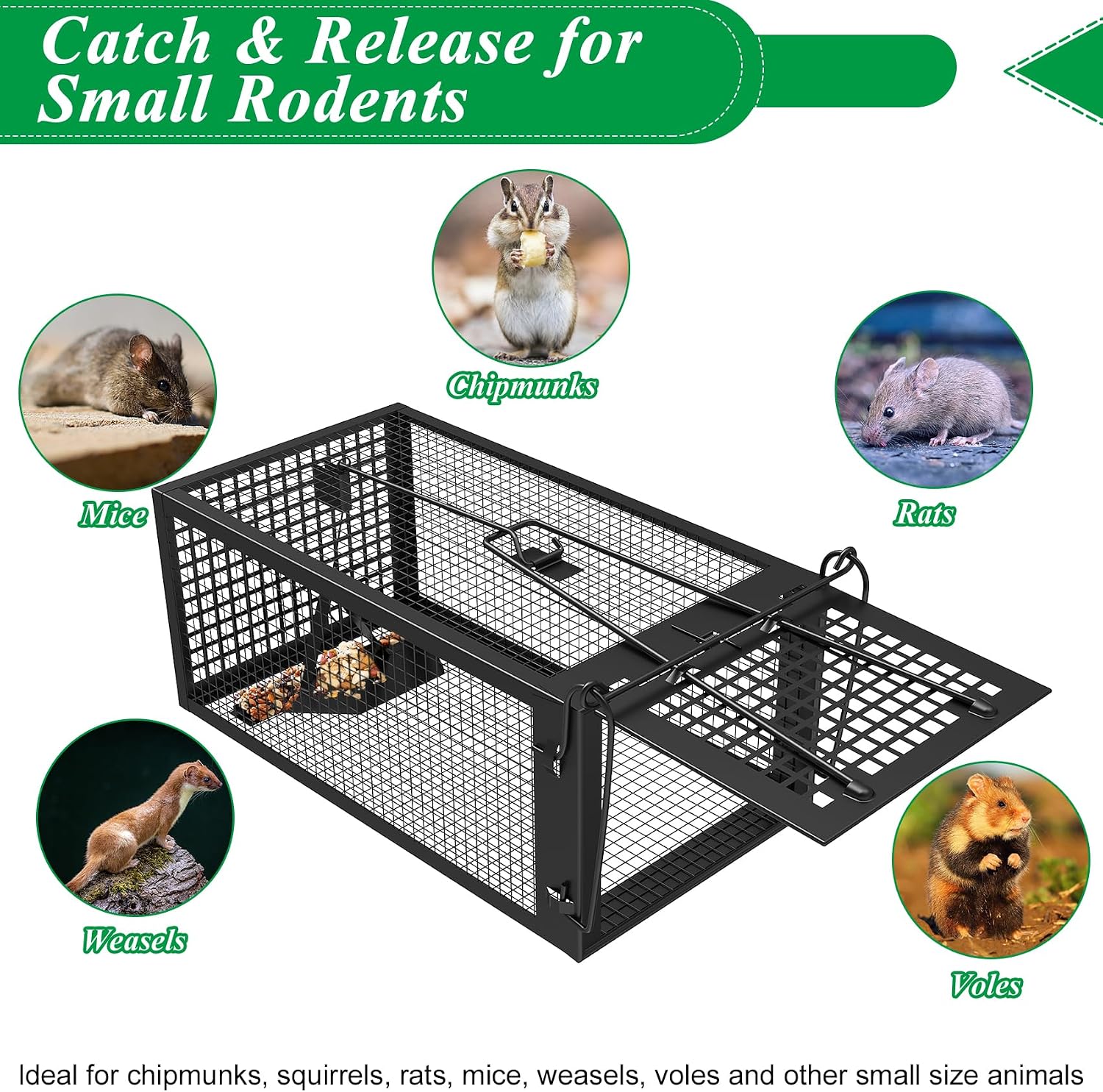 Detalle 1 de Wanqueen 01 Humane Live Rodent Traps, 2-Pack Galvanized Iron